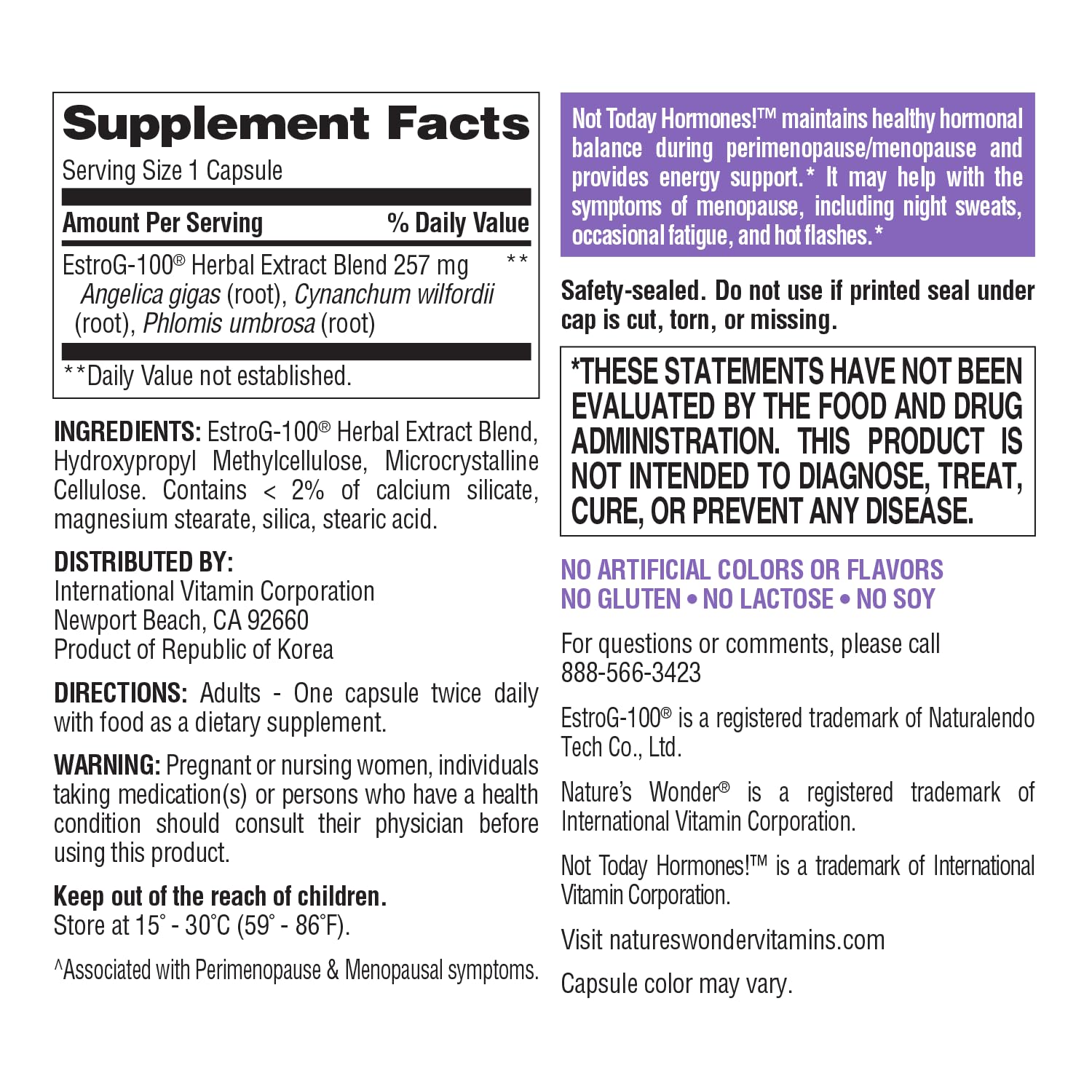 Nature's Wonder Not Today Hormones Perimenopause and Menopause Support Supplement for Women with Estro-G100, Supports Hot Flashes and Night Sweats 60 Vegetarian Capsules, 60 Day Supply Nature's Wonder Au supplements