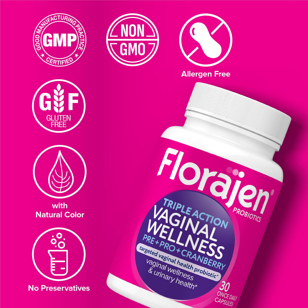 Florajen Women’s Triple-Action Probiotic, Prebiotic + Probiotic + Cranberry for Vaginal, Digestive, & Immune Support - Fast-Acting -