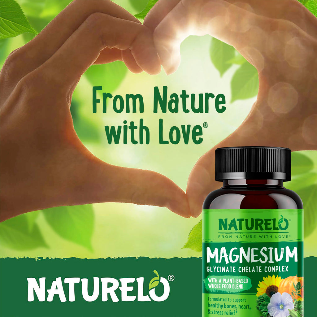 NATURELO Magnesium Glycinate Chelate Complex - 200 mg Magnesium with Organic Vegetables to Support Sleep, Calm, Muscle Cramp & Stress Relief