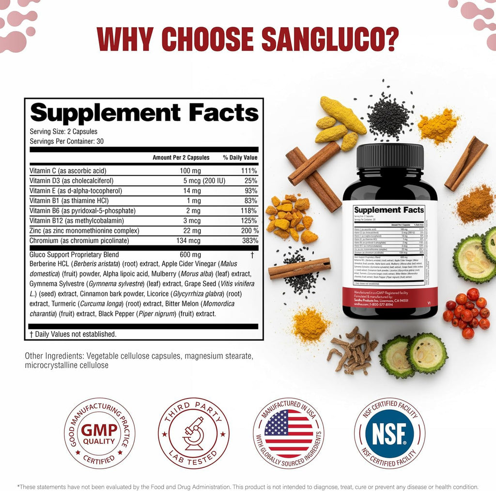 Blood Sugar Support Complex Supplement | Supports Healthy Blood Sugar Levels Already Within Normal Range | With Berberine, Cinnamon, Chromium, Turmeric