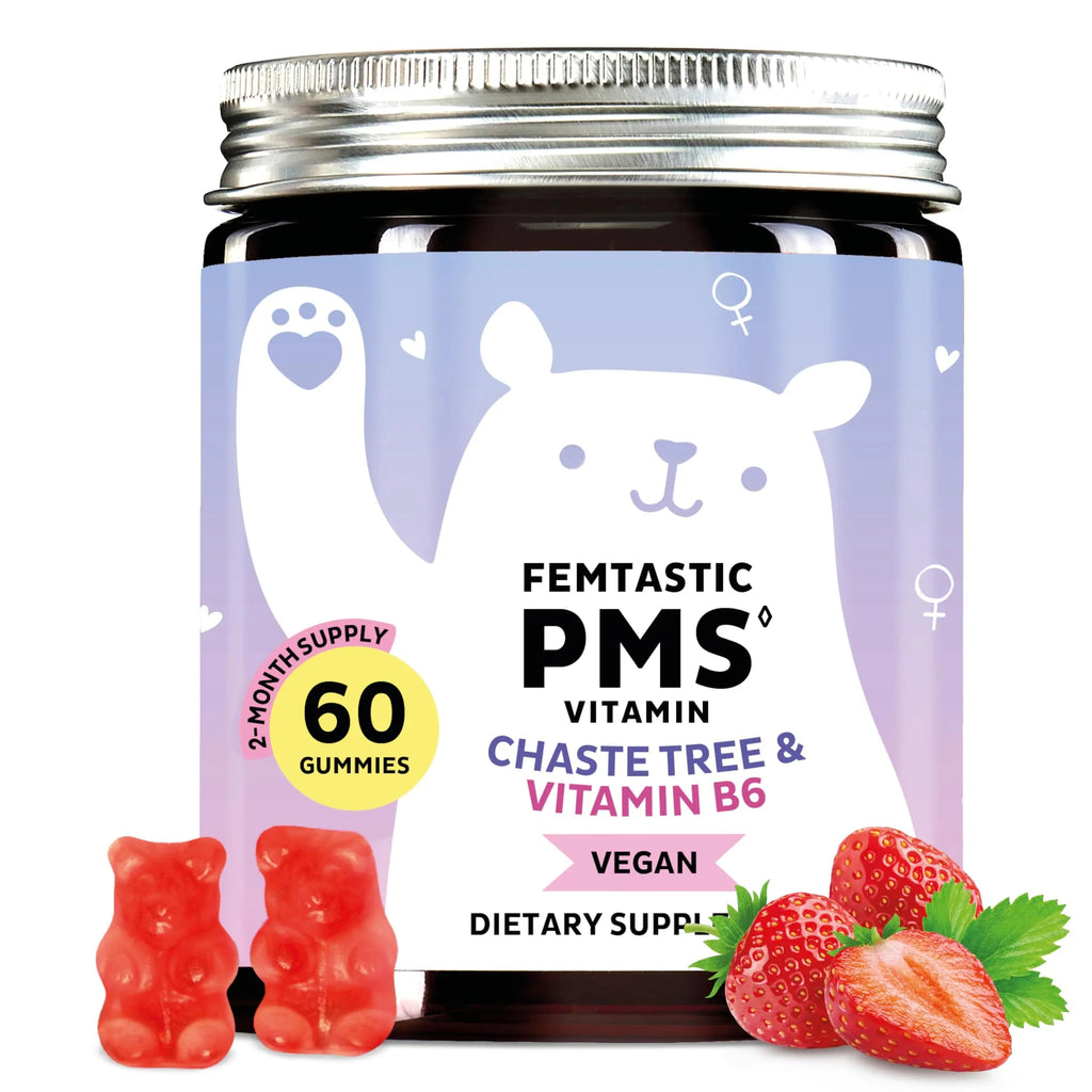 PMS Support Supplement for Women. Menstrual Relief Gummies to Target Hormonal Breakouts, Bloating, Period Cramps, & Mood Swings. Vegan, with Vitamin B6 & Lemon Balm, 60 Gummies Bears with Benefits Au supplements