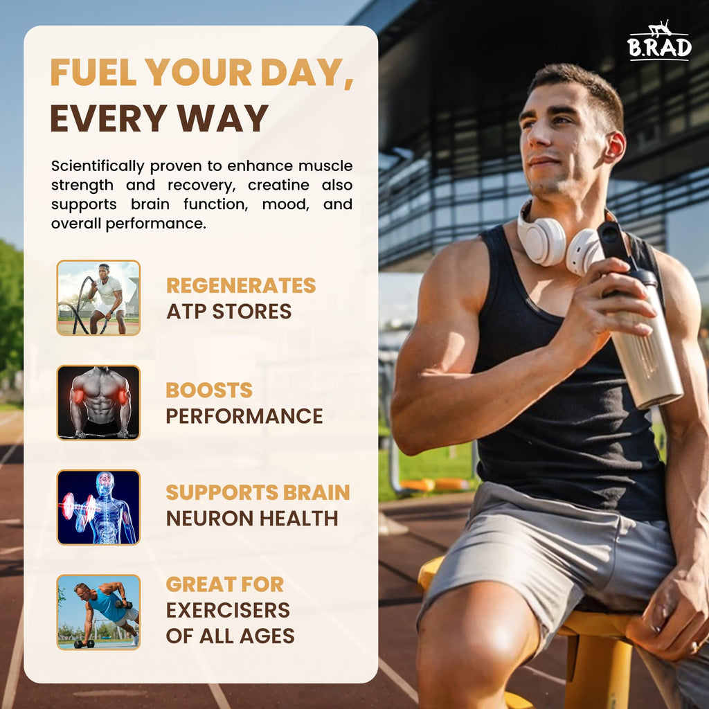 B.rad 100% Pure Micronized Creatine Monohydrate Powder | Natural, No Additives | Boosts Muscle Strength, Recovery & Performance | Supports Brain Health | 300g, 60 Servings B.rad Au supplements