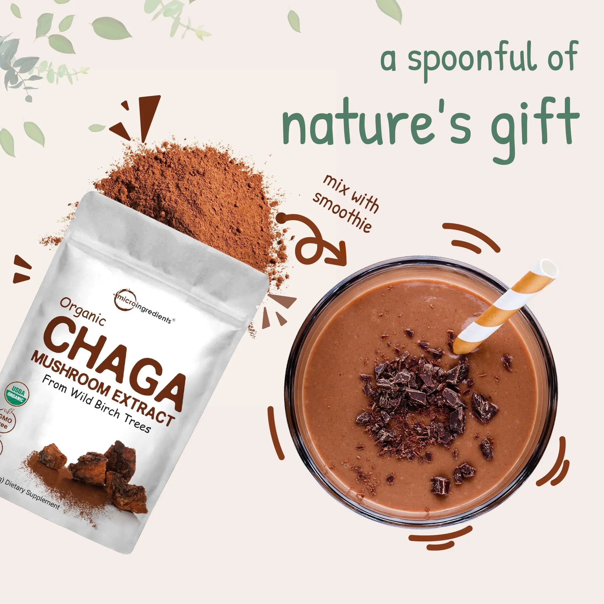 Micro Ingredients Organic Chaga Mushroom Extract 100:1 Powder, 10 Ounce Micro Ingredients Au supplements