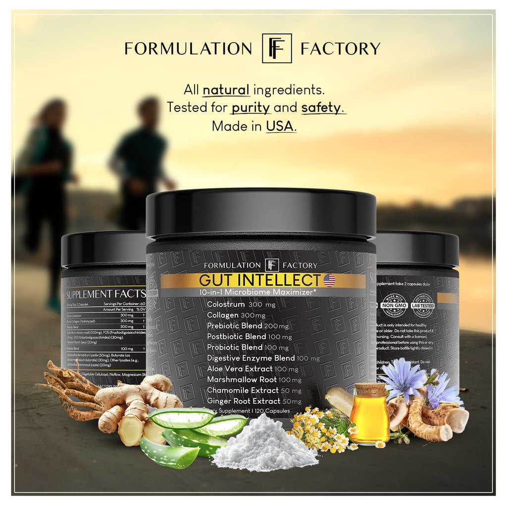 Formulation Factory Probiotics for Women & Men - Gut Intellect 10-in-1 Digestive Enzymes with Prebiotics and Postbiotics - Total Gut Health Supplement