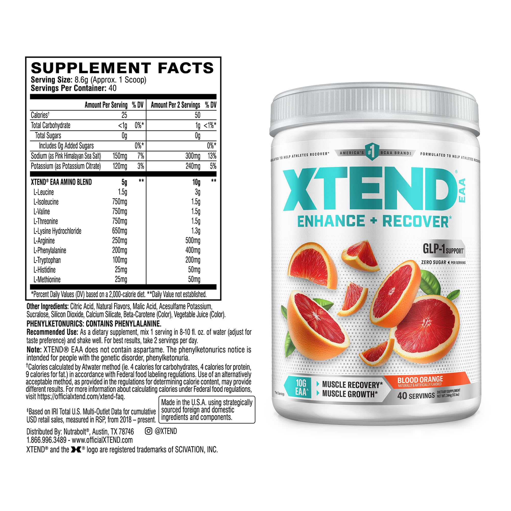 Xtend EAA + BCAA Powder for Muscle Recovery & Lean Muscle Growth, 9 Essential Amino Acids for Intra Workout or Post Workout Recovery, 10g EAAs Per 2 Servings