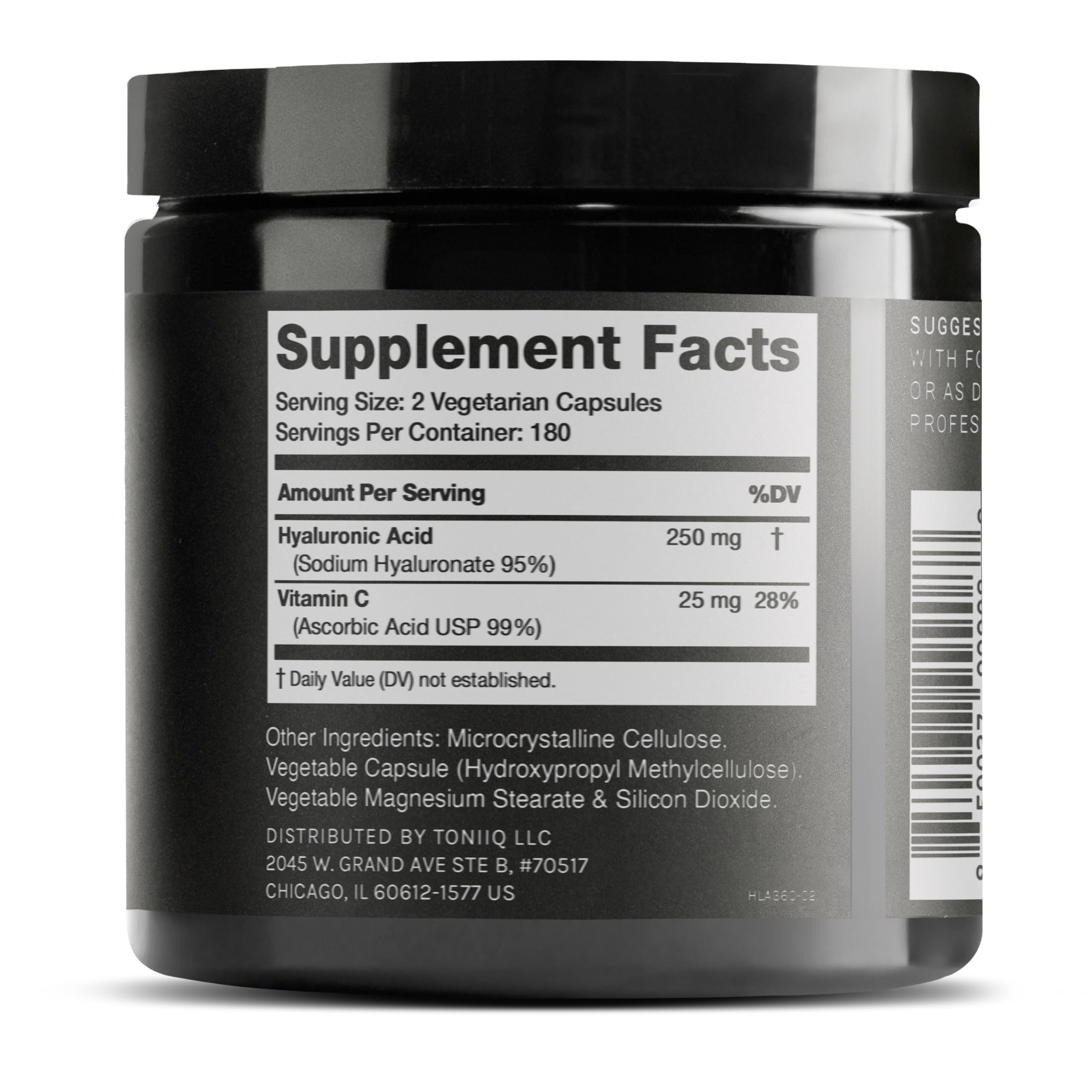 Toniiq Hyaluronic Acid Supplements – Lab Tested 95% Ultra High Purity – Fermented and Bioavailable with Vitamin C – Third Party Lab Tested – 360 Capsules Toniiq Au supplements