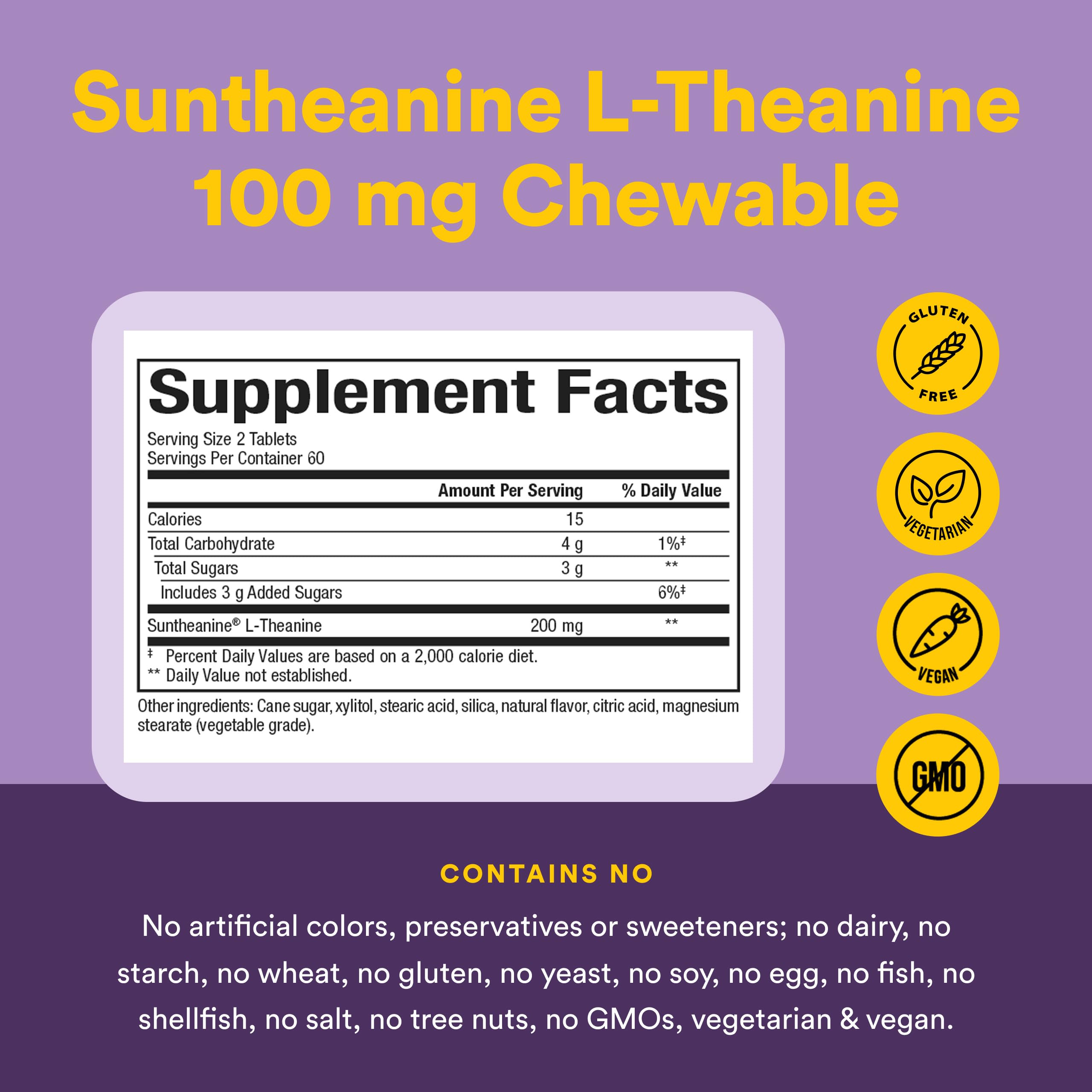 Natural Factors Suntheanine L-Theanine 100 mg - Health Supplement for Calm Outlook - L-Theanine Supplement Supports Relaxing Sleep & Aids Against Drowsiness