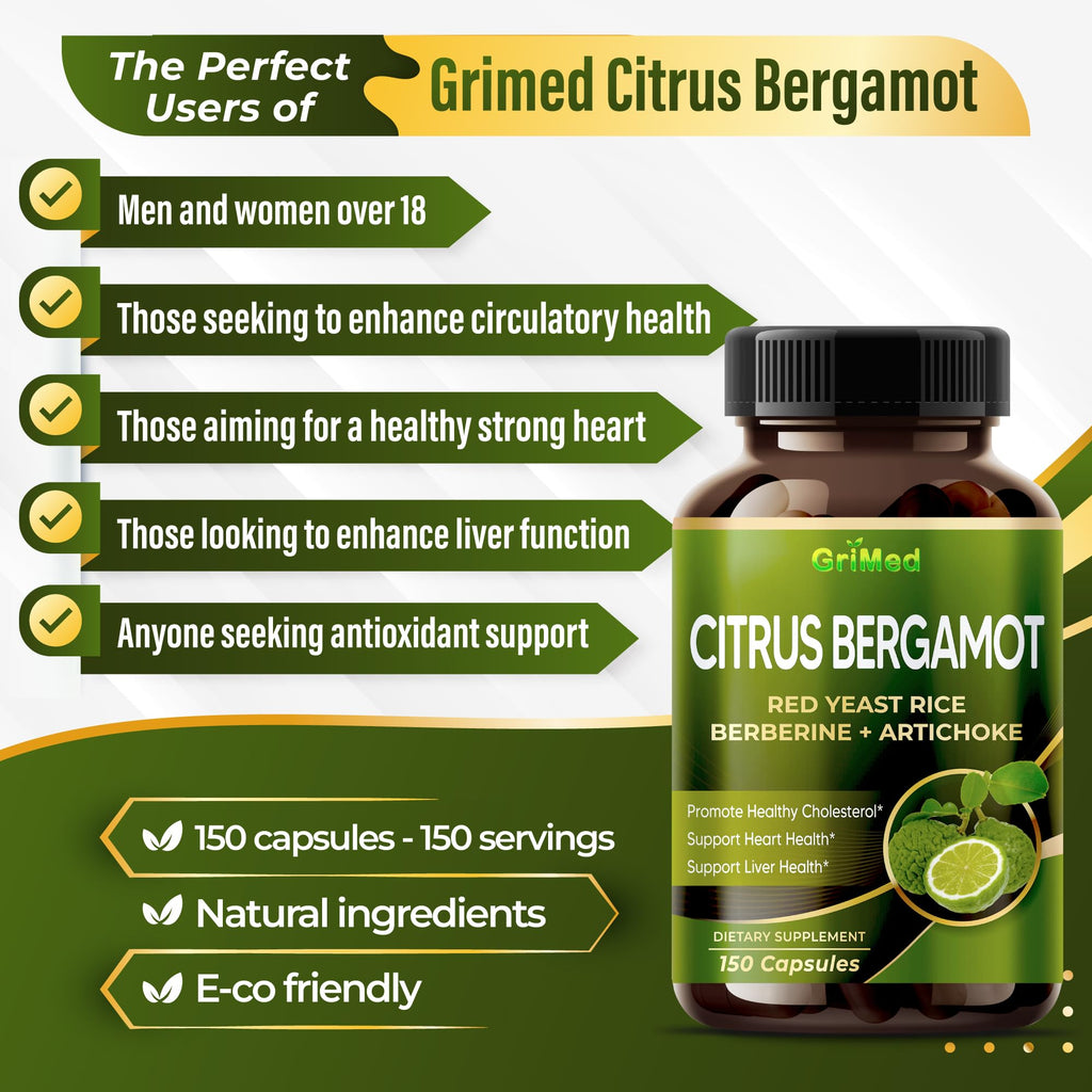 Citrus Bergamot with Red Yeast Rice, Garlic, Artichoke for Healthy Cholesterol, Heart Health (150 Count (Pack of 1))