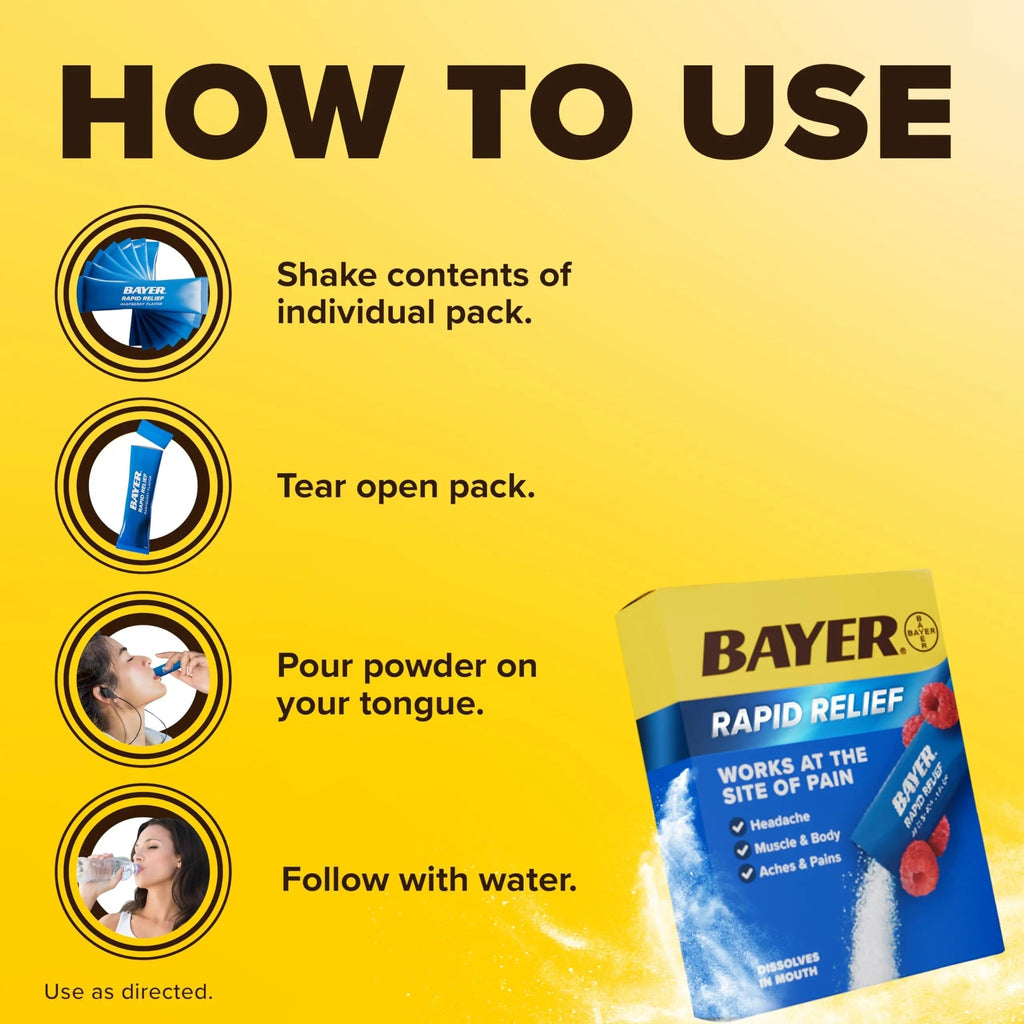 Bayer® Rapid Relief, Dissolvable Raspberry Flavor, Powder Packs with Aspirin & Caffeine, Fast Acting Headache Relief, Muscle and Body Pain Reliever, 20ct Bayer Au supplements