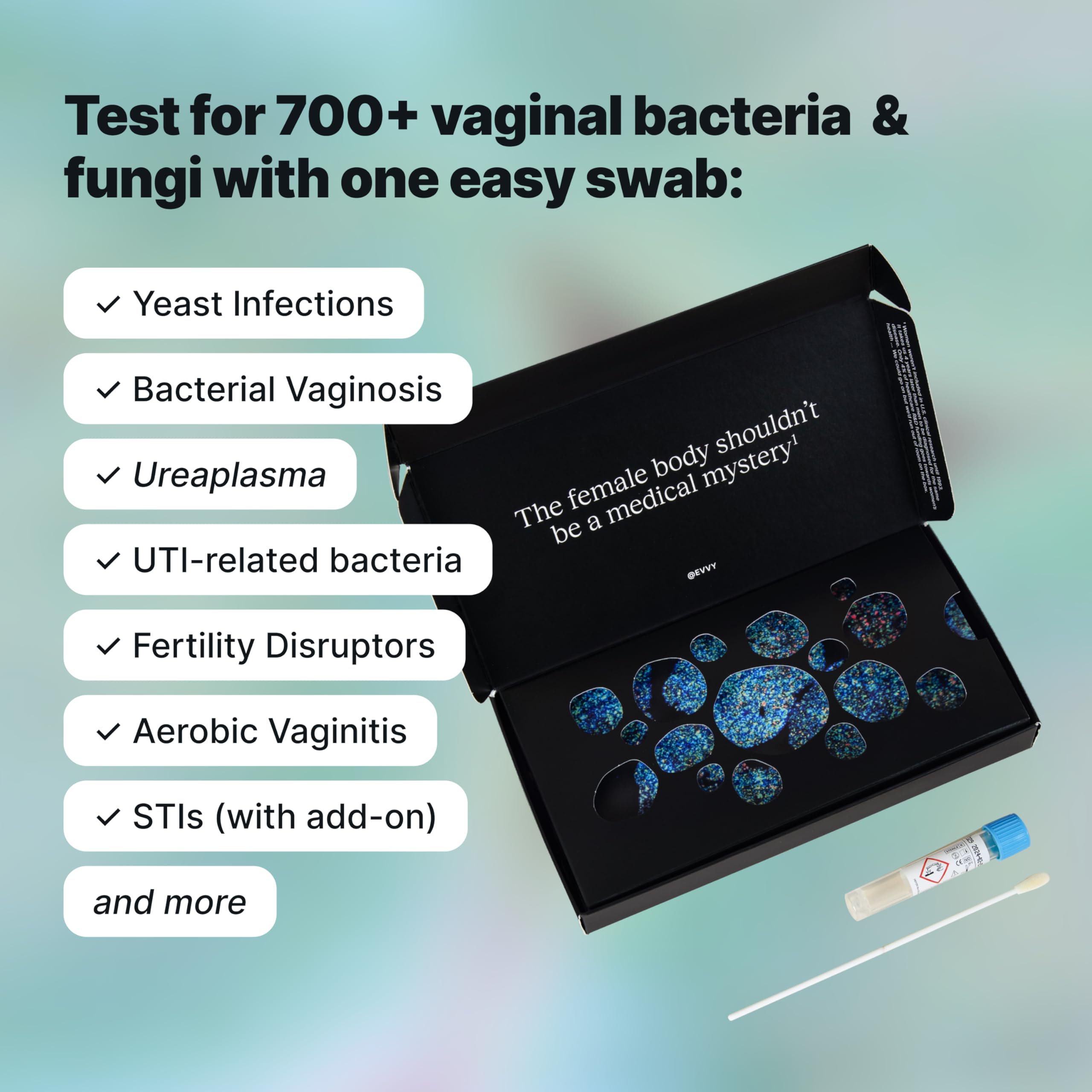 Evvy Vaginal Health Test | at-Home Microbiome Test for BV, Yeast Infection, Ureaplasma & More | Discreet Results in 7–10 Days | Clinician-Reviewed Report & Rx Options Evvy Au supplements