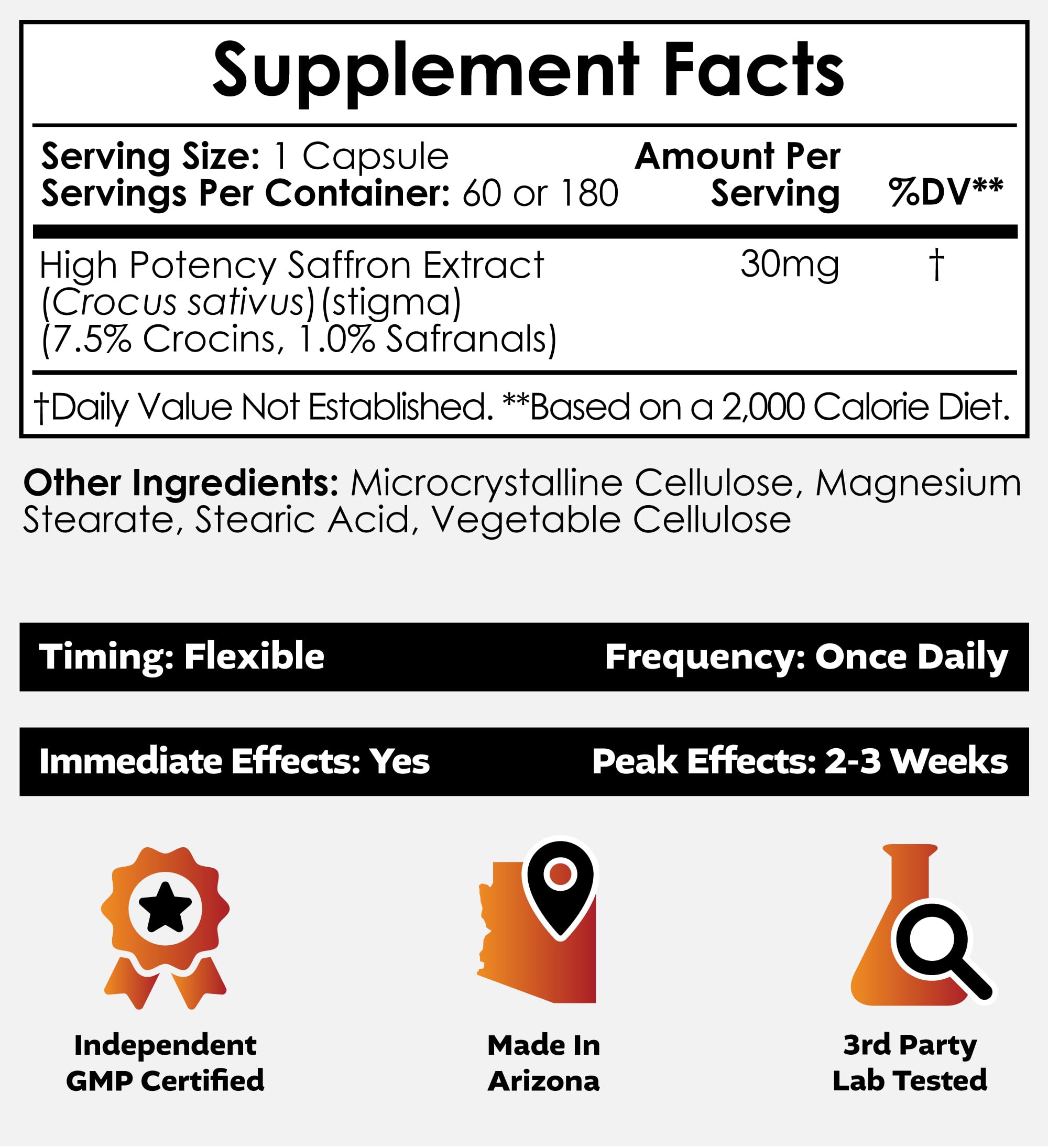 Nootropics Depot High Potency Saffron Extract Capsules | 30mg | Minimum 7.5% Crocins and 1% Safranals | Crocus sativus | 60 ct Nootropics Depot Au supplements