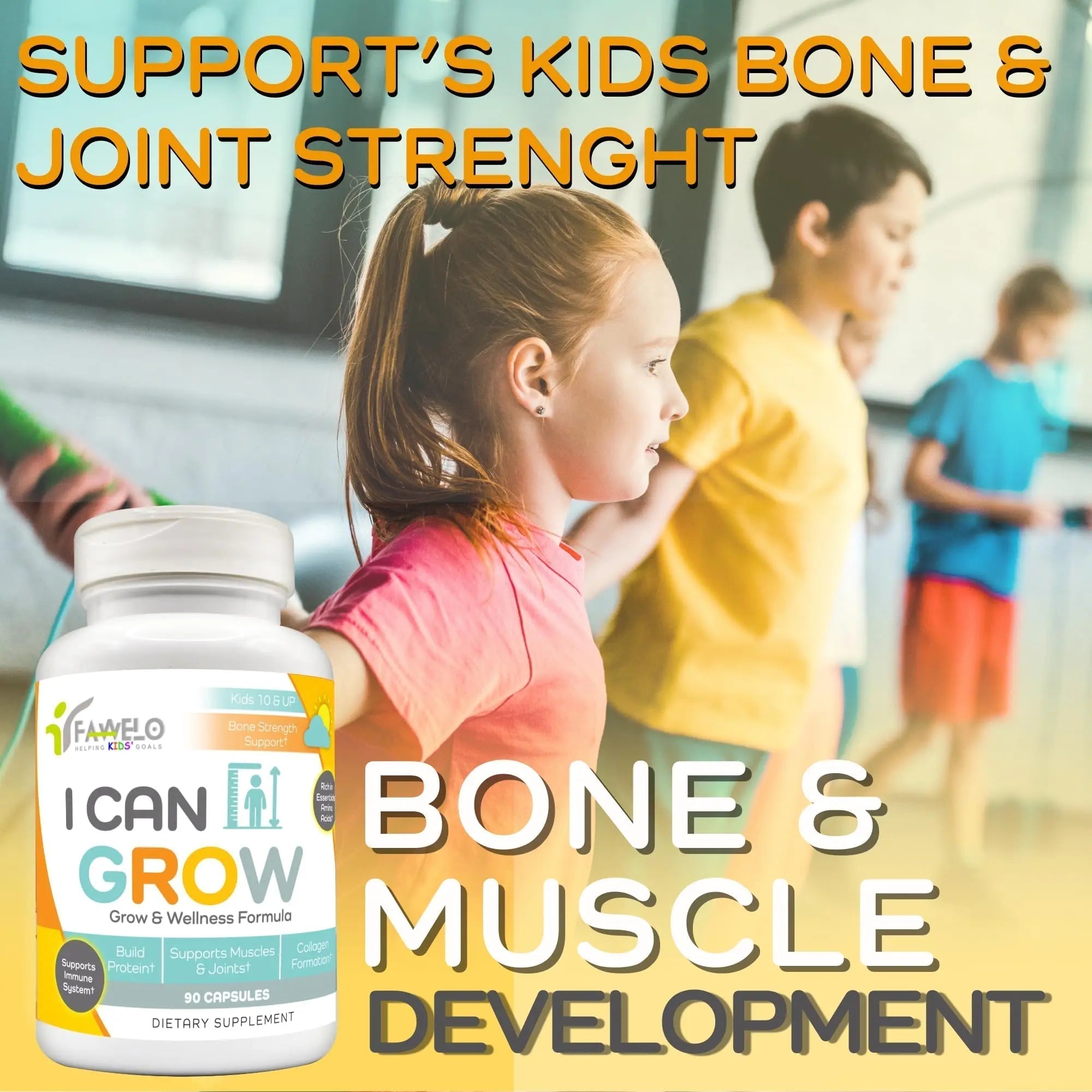 Fawelo I Can Grow Day-Time for Kids 10+ & Teens | Growth & Development Support with L-Arginine, Colostrum, Calcium, D3, Magnesium, Zinc | Fawelo Au supplements