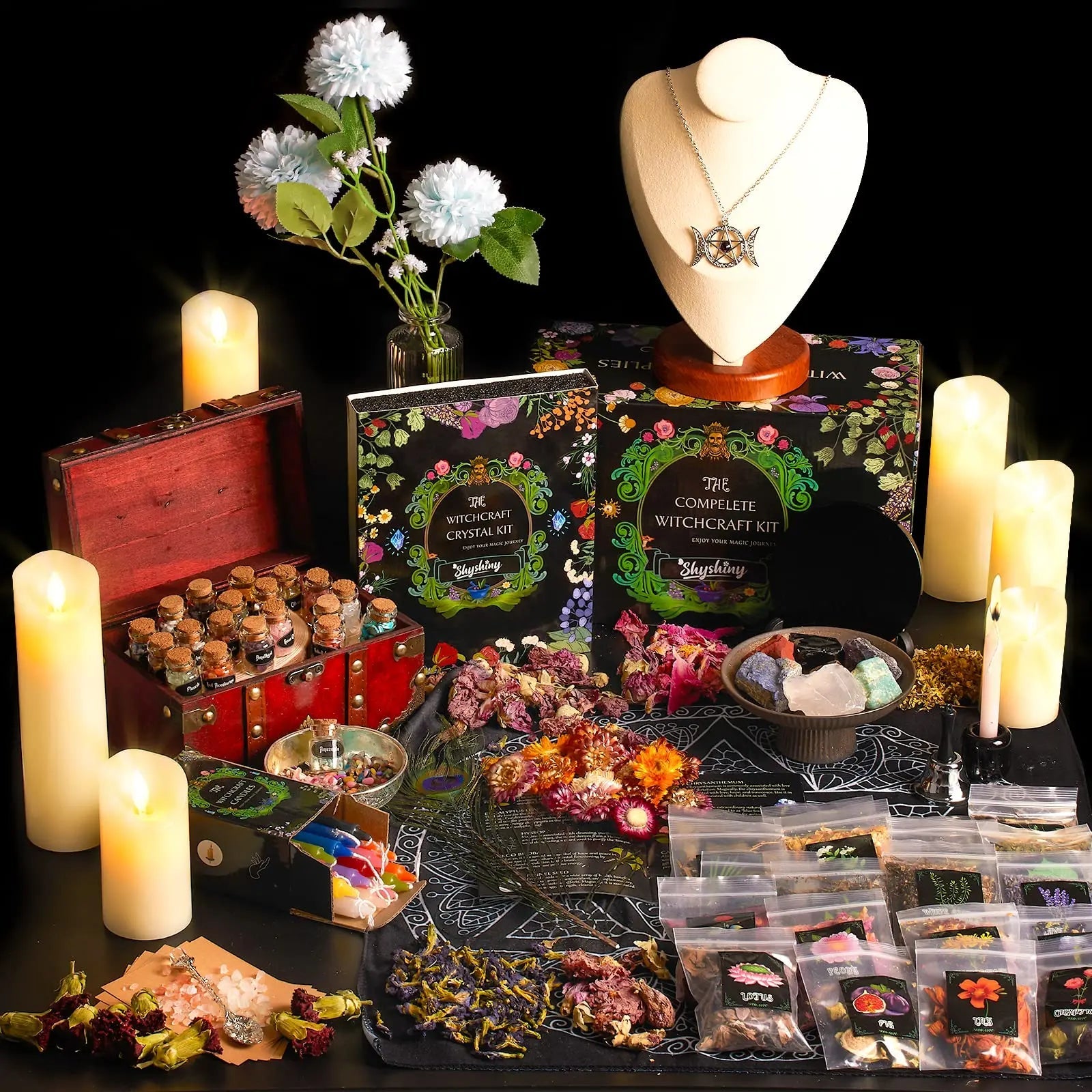 SHYSHINY Witchcraft Supplies Kit for Wiccan Spells, 95 Pack of 7 Chakra Stones, Crystals, Dried Herbs SHYSHINY Au supplements