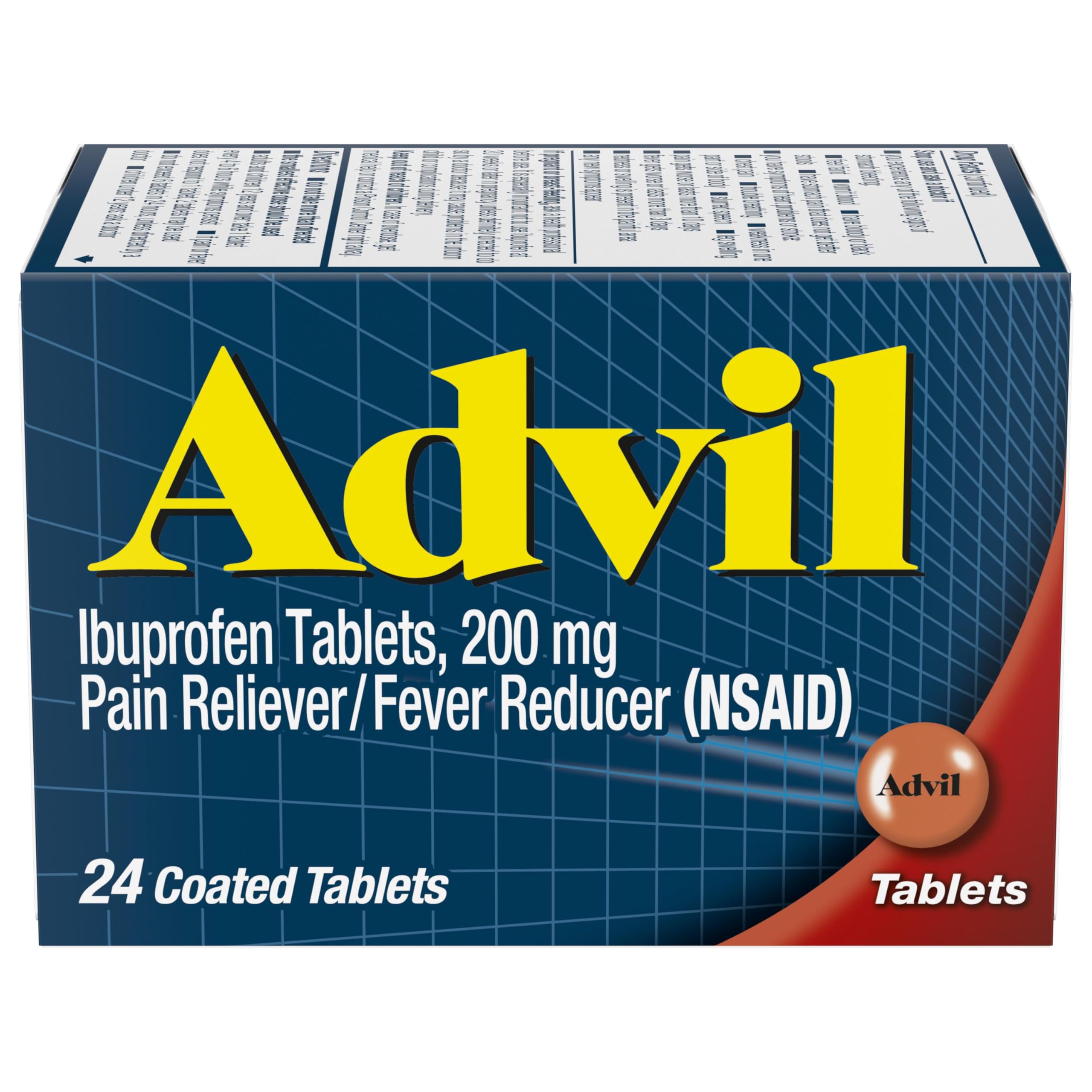 Advil Pain Reliever and Fever Reducer, Ibuprofen 200mg for Pain Relief - 24 Coated Tablets Advil Au supplements