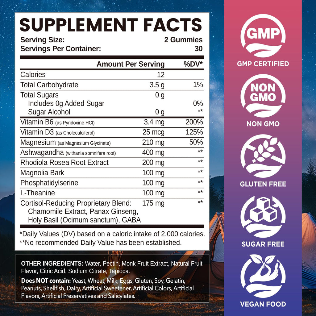 Cortisol Gummies, 12-in-1 Cortisol Reducer, with Magnesium Glycinate, Ashwagandha, L-Theanine, Phosphatidylserine, Vitamin B6 & D3, Rhodiola Rosea, for Men & Women, Sugar-Free, Vegan, NON-GMO, 60CT NATISLAND Au supplements
