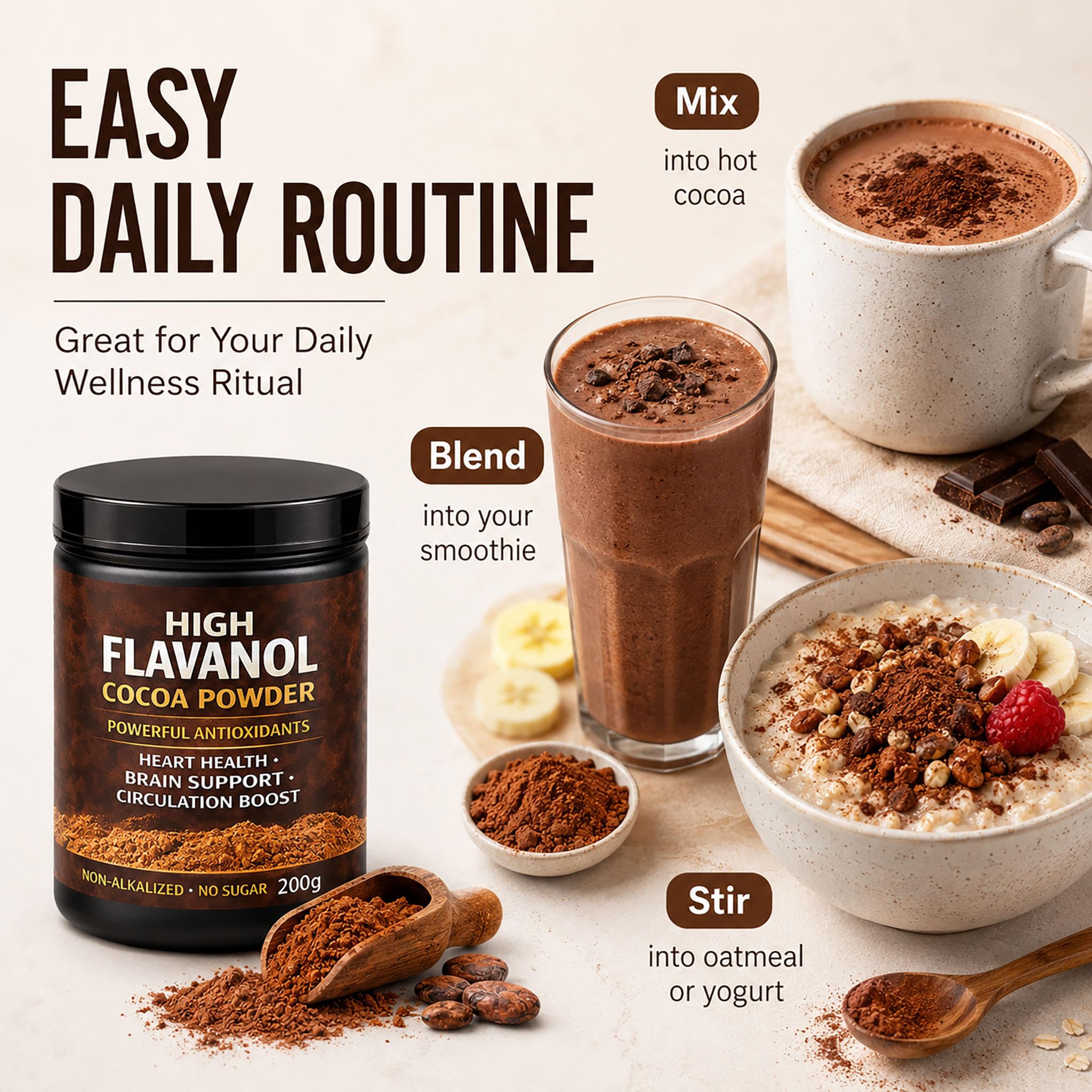 High Flavanol Cocoa Powder, Flavanol Rich Cocoa Powder– 1200mg Cocoa Flavanols – 10X More Flavanols – Supports Heart Health, Nitric Oxide & Energy