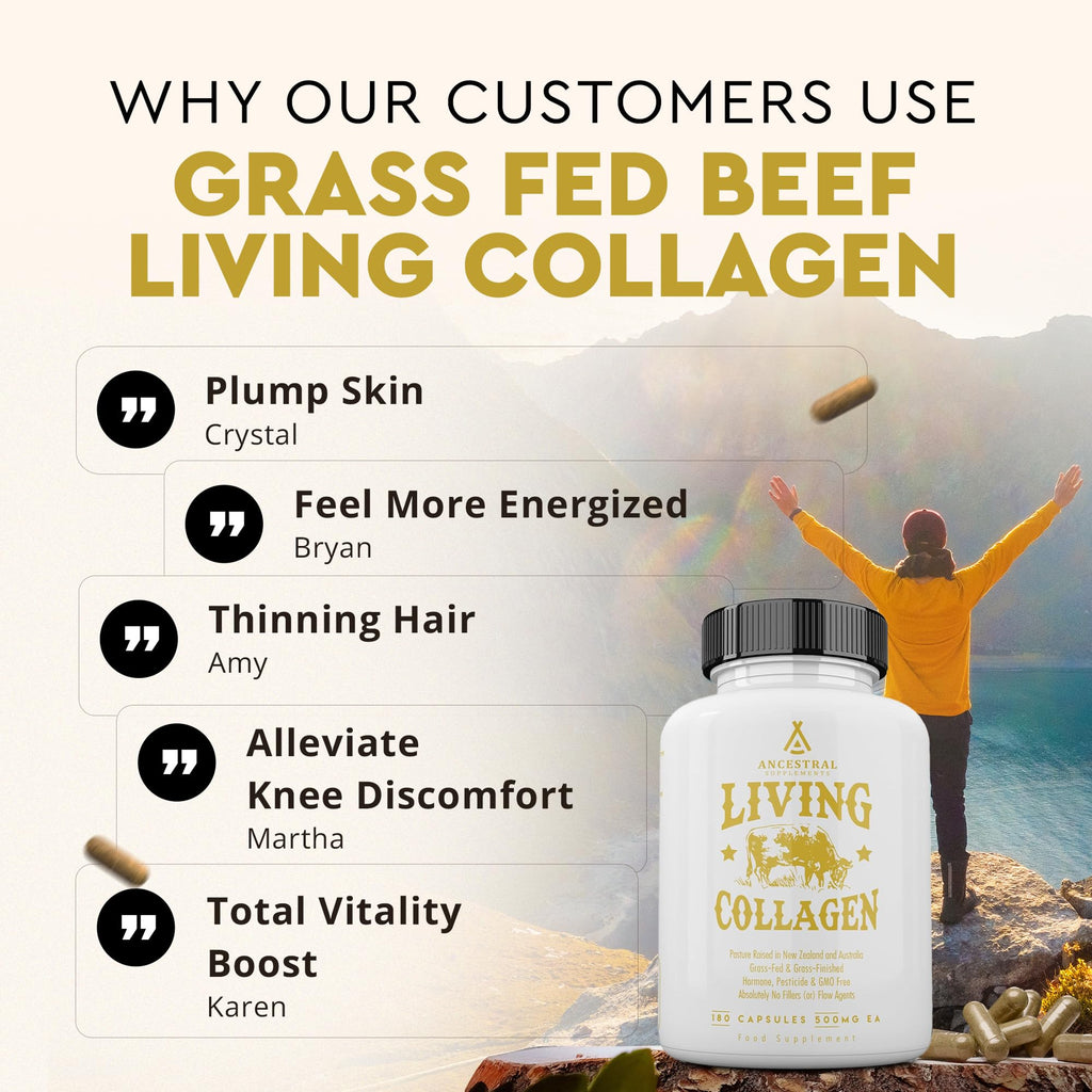 Ancestral Supplements Grass Fed Beef Living Collagen Nutritional Powder Supplement, 3000mg, Promotes Healthier, Younger Looking Skin, Hair