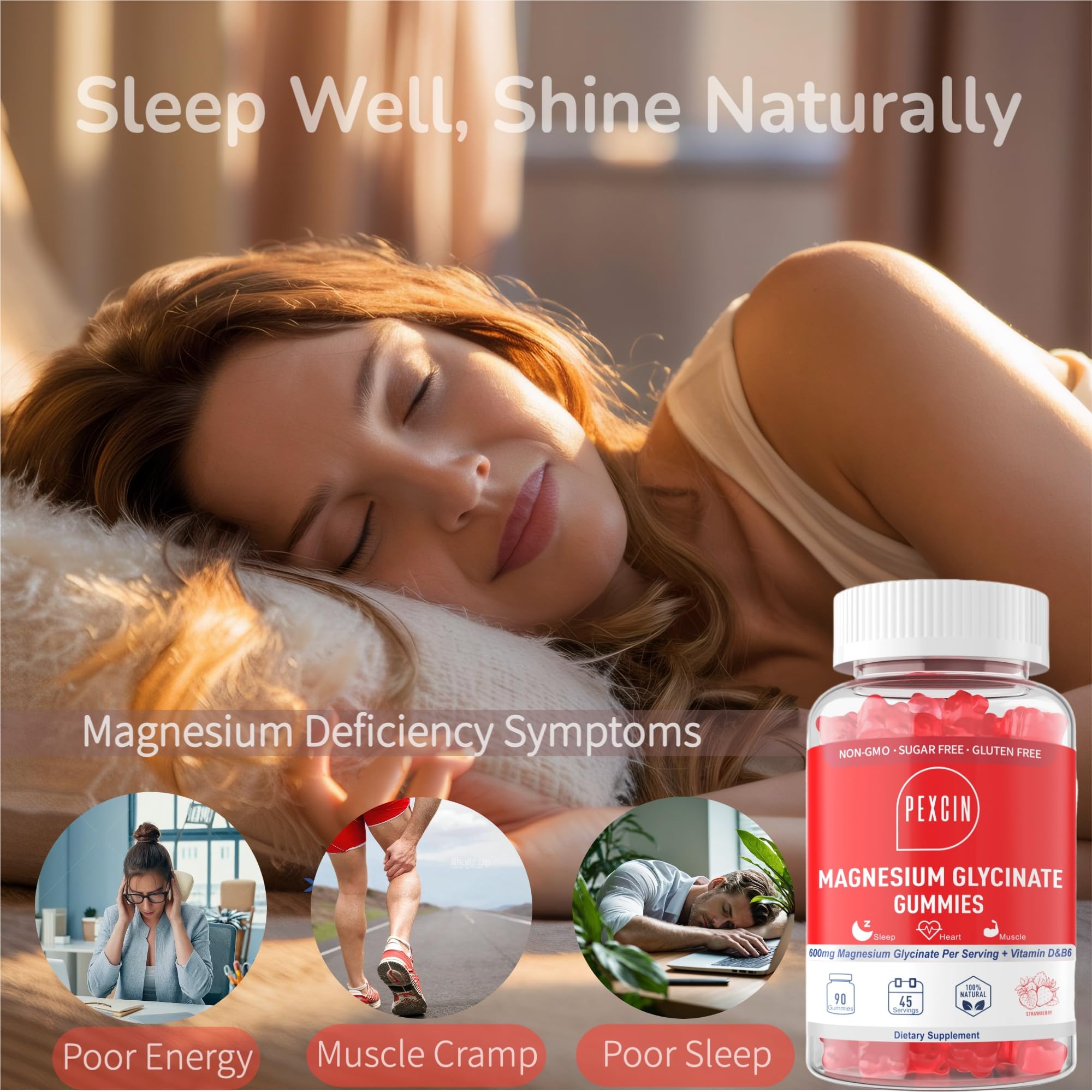 Magnesium Glycinate Gummies for Adults & Kids, 1000mg High Absorption Magnesium Complex Supplement, Sugar Free with Potassium,Vitamins for Calm, Sleep Supprt