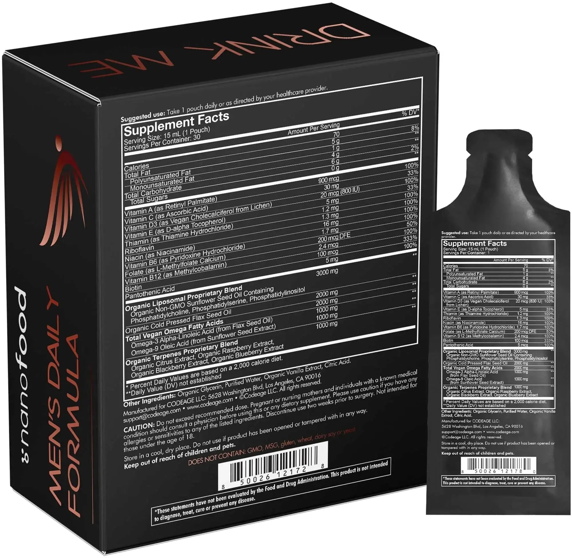 Codeage Daily Men Liquid Vitamins Supplement - Liposomal Multivitamin A, B, C, D, E, Biotin, Omega-3 & Omega-9 Codeage Au supplements