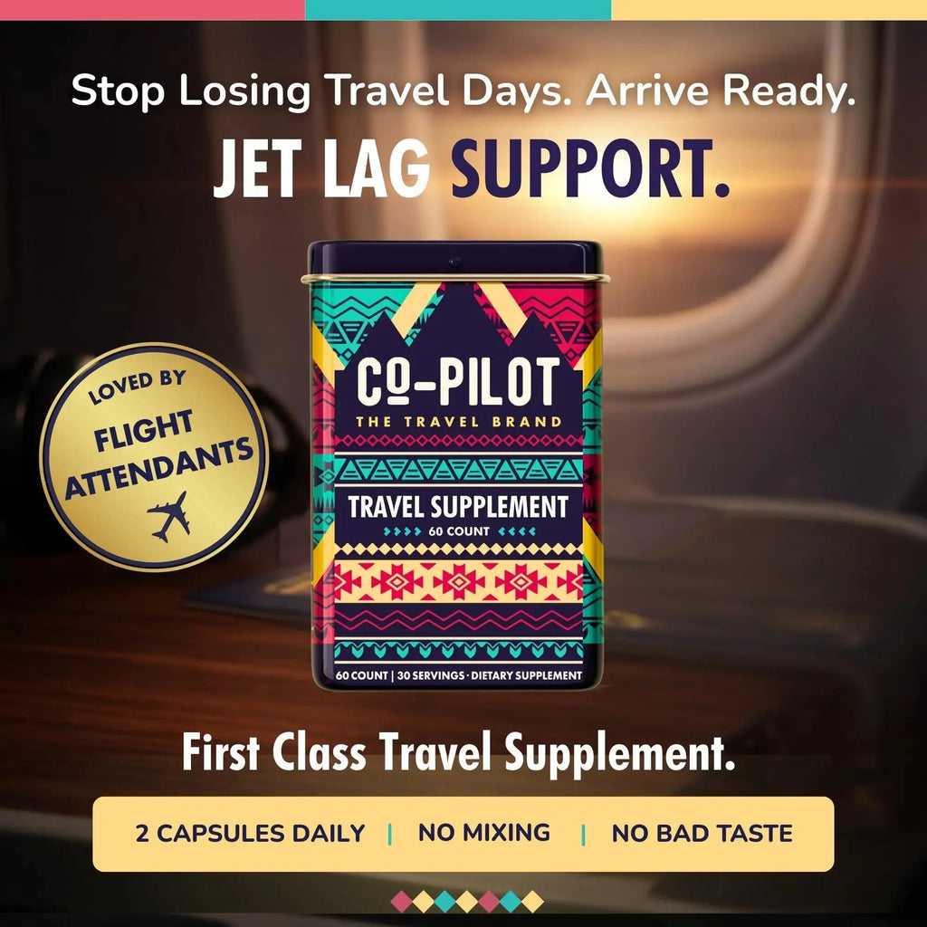 Travel Vitamin Supplement for Flight and Daily, Jet Lag, Energy, Immune, Digestion Support, Promote Calmness with Ashwagandha, Rhodiola, Chia Co-Pilot The Travel Brand Au supplements