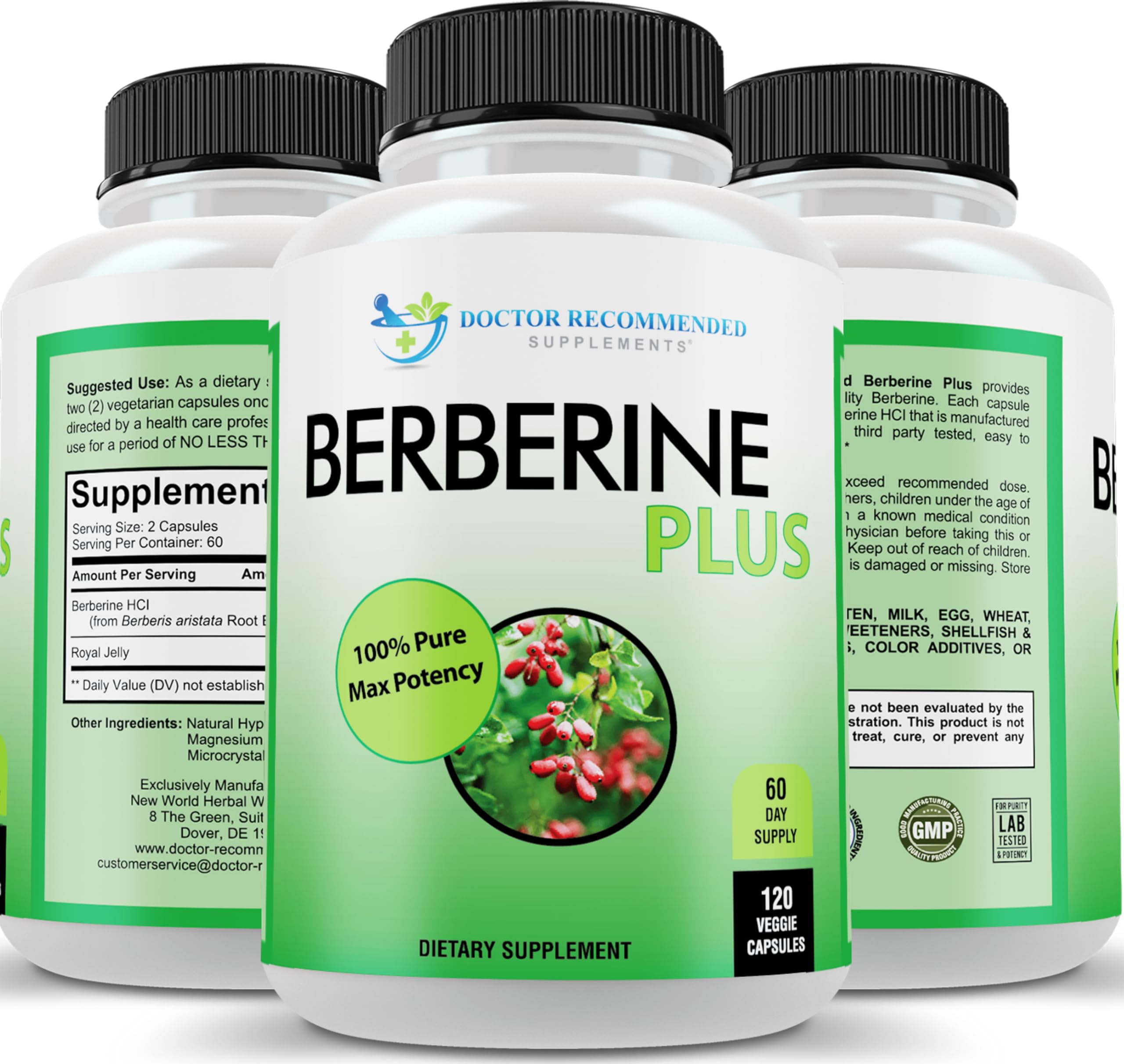 DOCTOR RECOMMENDED SUPPLEMENTS Plus 1200mg Per Serving - 120 Veggie Capsules with Royal Jelly