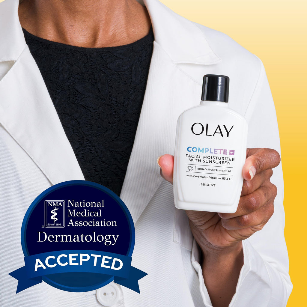 Olay Complete+ Face Moisturizer with Sunscreen SPF 40, For Sensitive Skin, Broad Spectrum Sun Protection, Fragrence-Free
