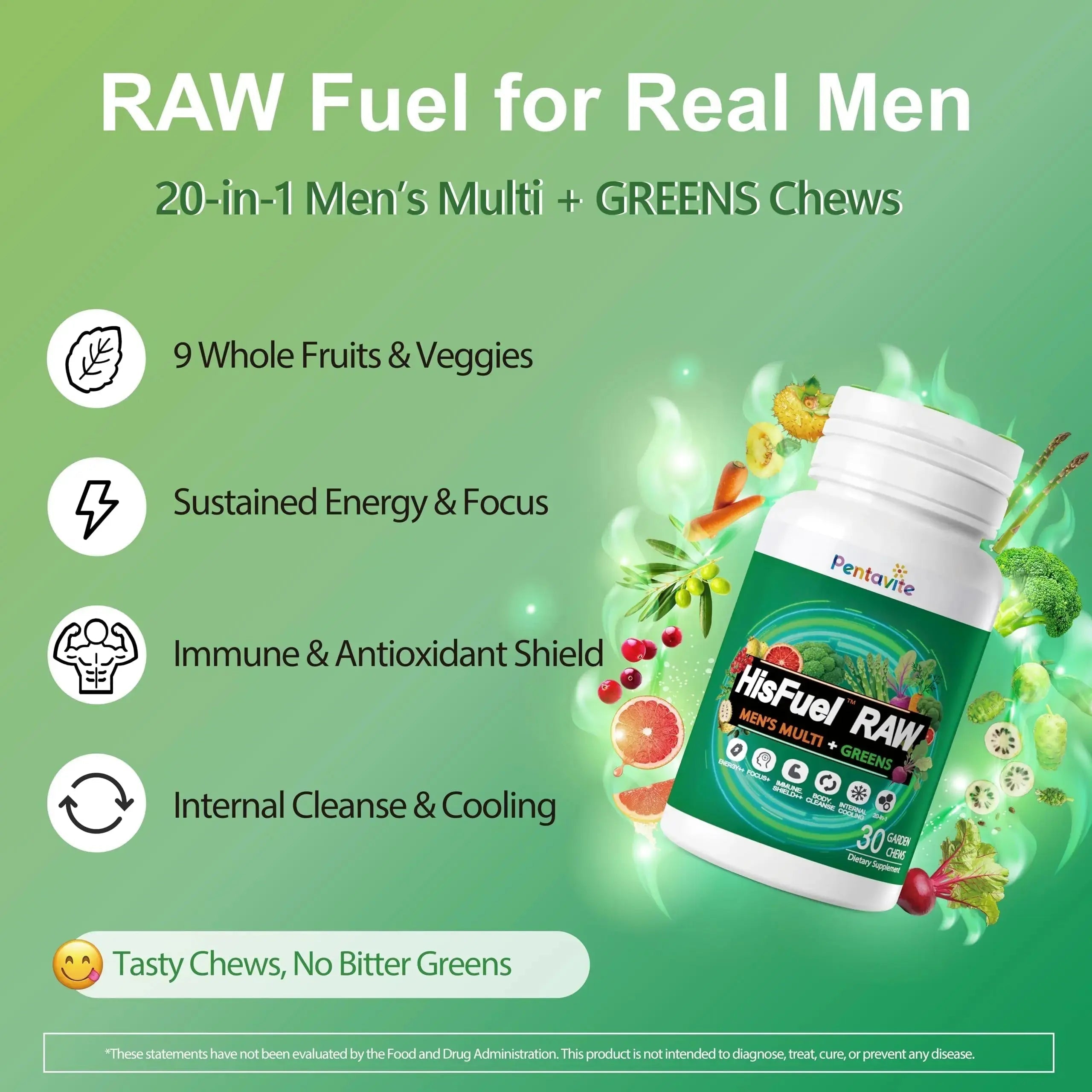 Pentavite HisFuel Multivitamin for Men, 20-in-1 Mens Vitamins with Natrual Fruits & Veggies, Vitamins & Minerals, Taurine, Boost Energy & Health Pentavite Au supplements