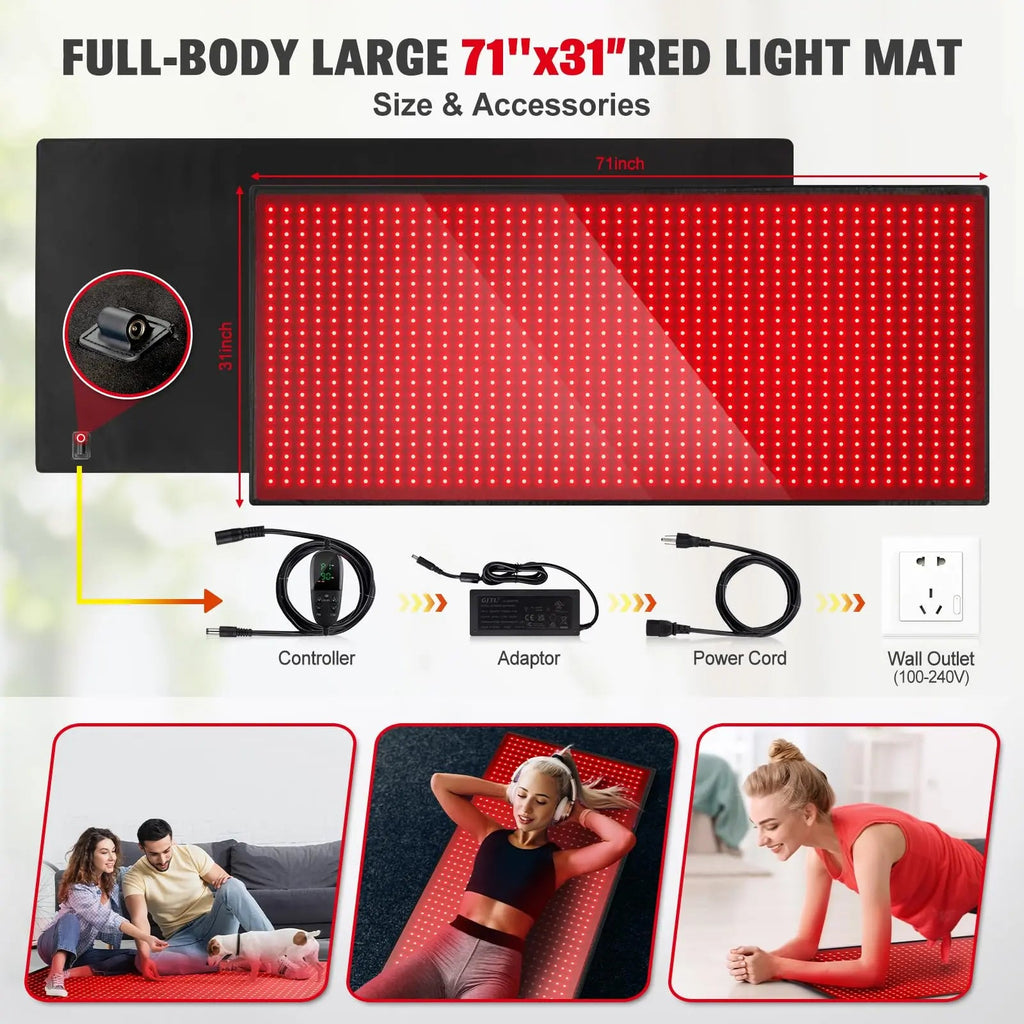 Red Light Therapy Mat for Body, 71"x 31" Red Light Therapy Blanket Red Near Infrared 660nm 850nm GMOWNW Au supplements