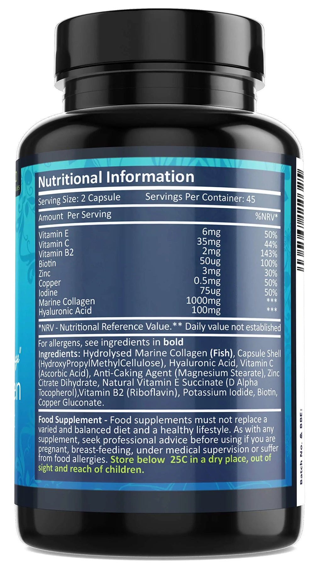 Marine Collagen Tablets 1000mg - 90 Premium Type 1 Hydrolysed Collagen Capsules with Hyaluronic Acid Fresh Start Nutrition Au supplements