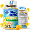 Vegan Omega-3 Gummies 1000mg + Turmeric - Omega 3 Fish Oil Alternative for Adults - Algae DHA 600mg & EPA 300mg