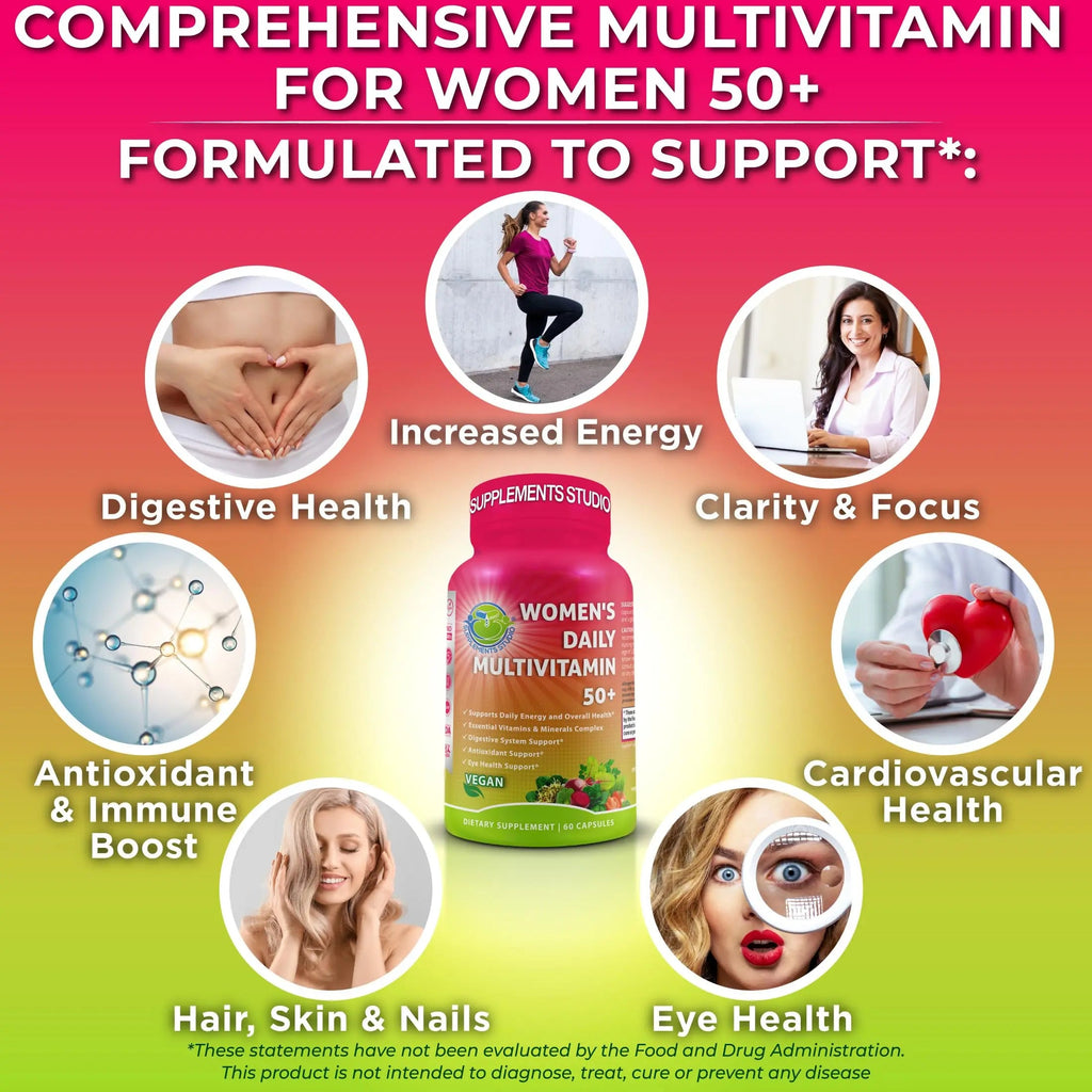 Women's Daily Multivitamin 50 Plus - Vegan Methylated Multivitamin for Women 50 and Over with Biotin, Organic Superfoods & Lutein SUPPLEMENTS STUDIO Au supplements