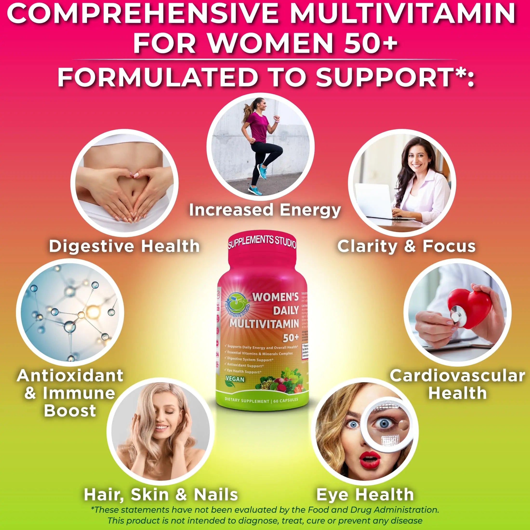 Women's Daily Multivitamin 50 Plus - Vegan Methylated Multivitamin for Women 50 and Over with Biotin, Organic Superfoods & Lutein SUPPLEMENTS STUDIO Au supplements