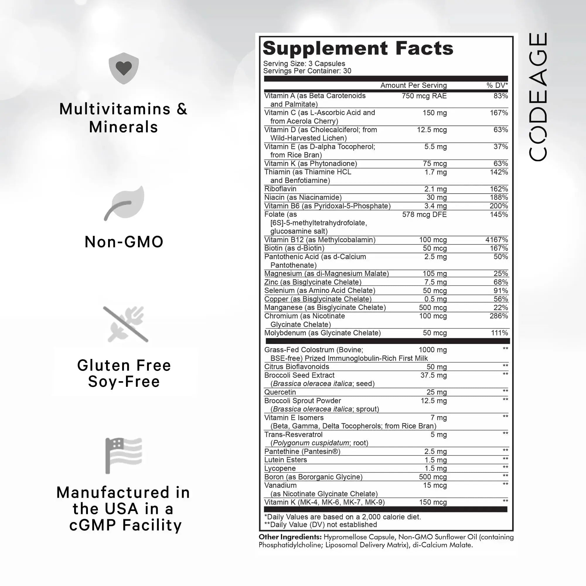 Codeage Multivitamin Recovery Elite Max Supplement - Vitamins A, C, D, E, B-Complex, Essential Minerals, Antioxidants, Colostrum Codeage Au supplements