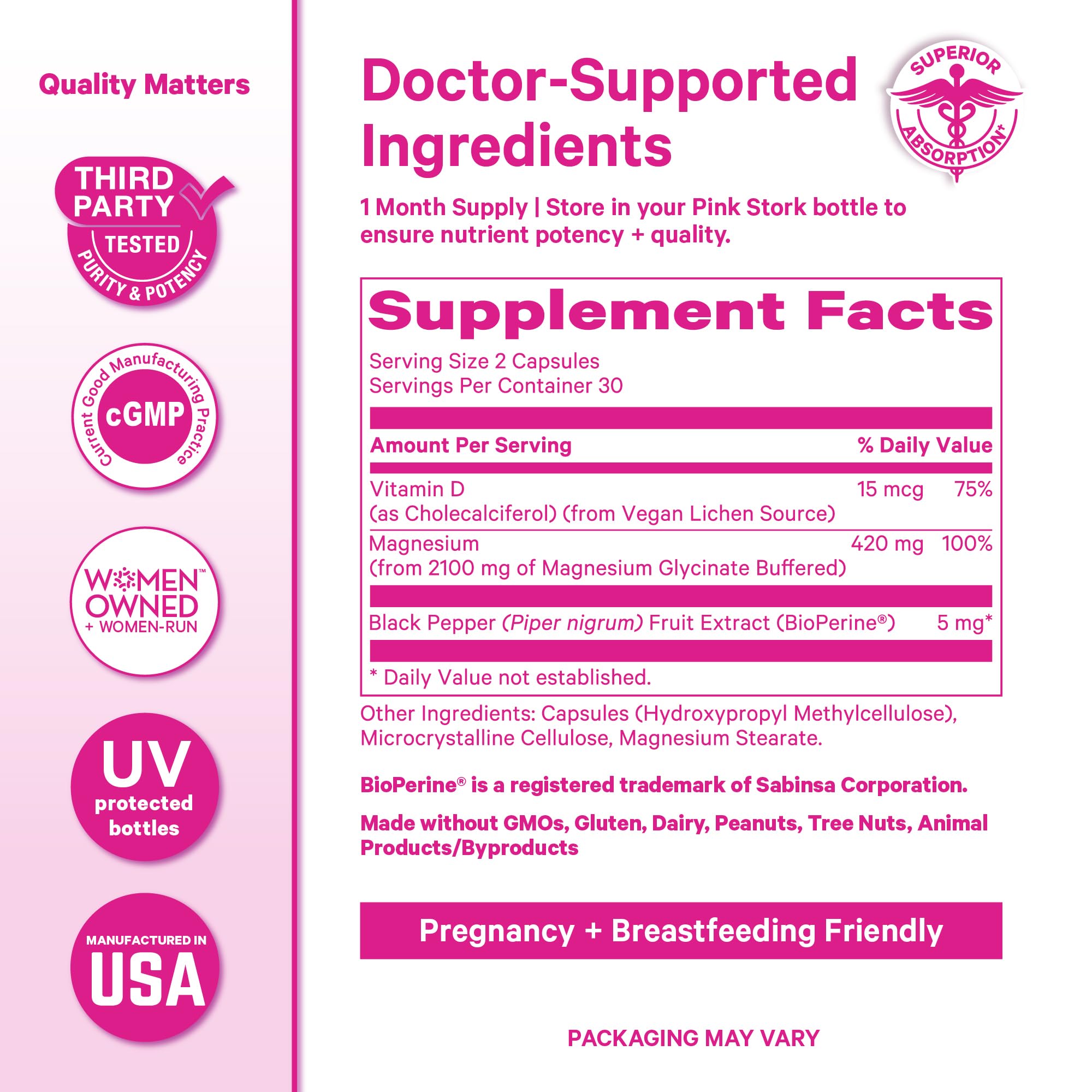 Pink Stork Magnesium Glycinate with Vitamin D - Magnesium Supplement for Women to Support Natural Calm, Mood, and Sleep - Hormone Balance for Women - 60 Capsules, Berry Essence, 1 Month Supply Pink Stork Au supplements