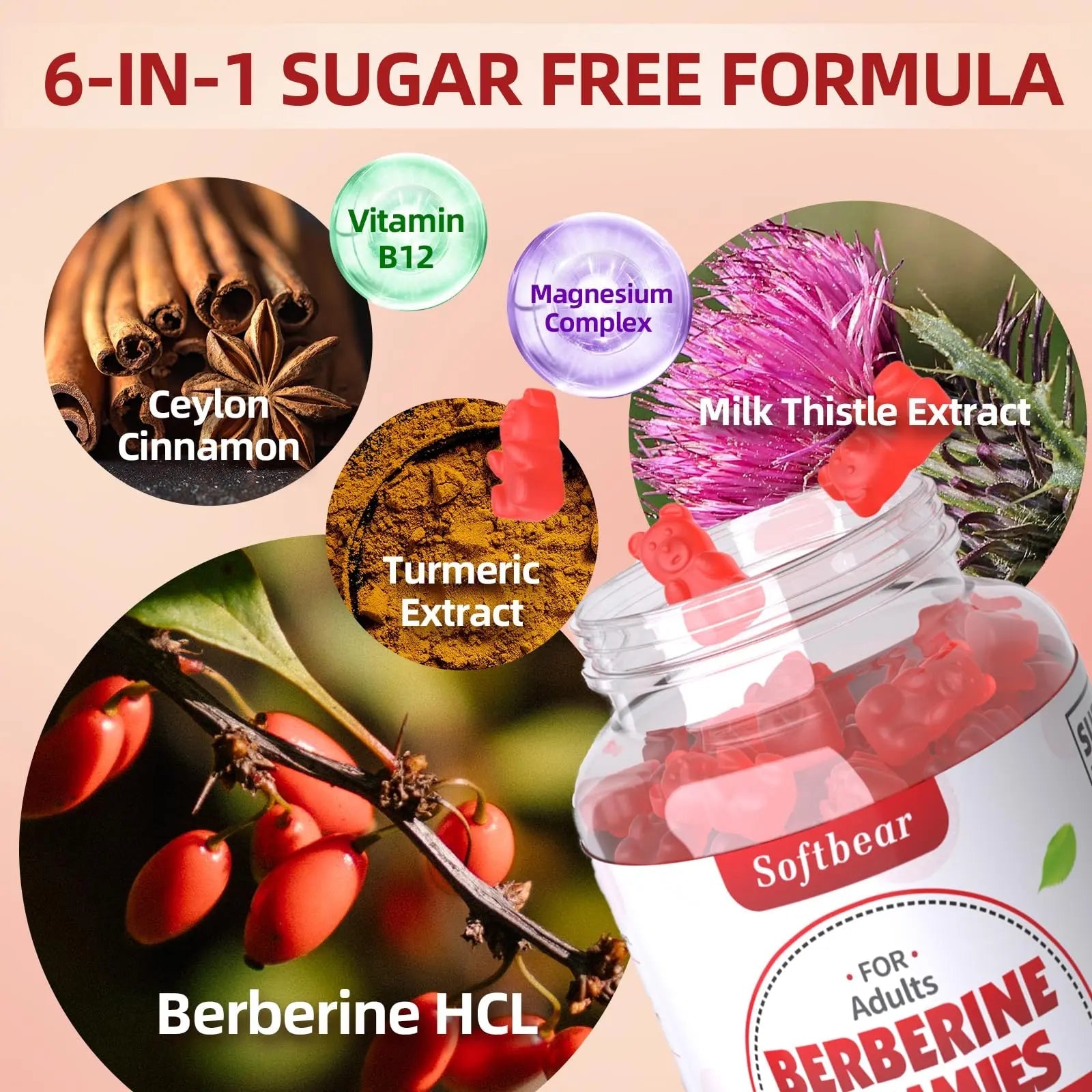 softbear Berberine with Ceylon Cinnamon Gummies-99% Purity Berberine HCL Supplements softbear Au supplements