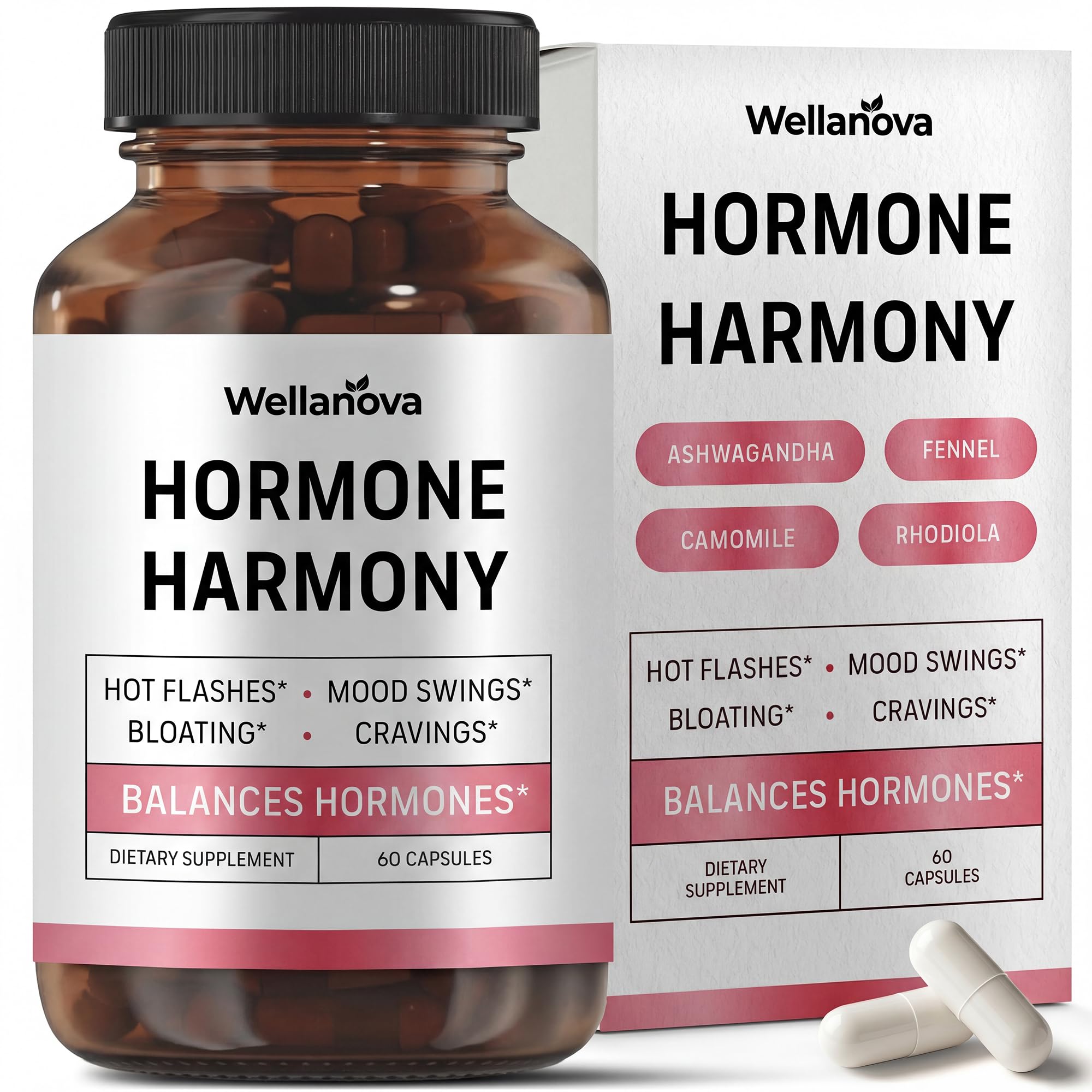 Wellanova Hormone Harmony for Women – Natural Hormonal Balance Support for Menopause & Perimenopause – Hot Flashes, Mood Swings, Cravings, Bloating Relief – 60 Capsules Wellanova Au supplements