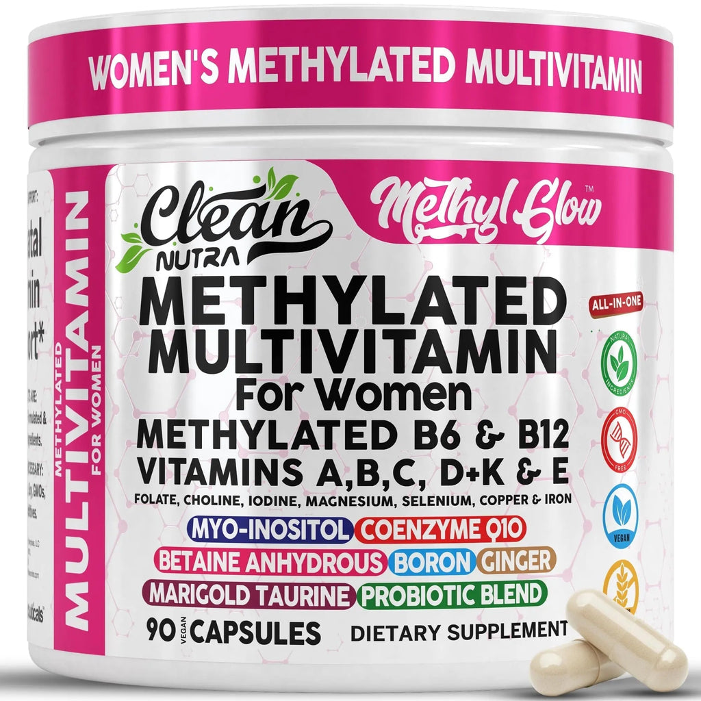 Methylated Multivitamin for Women Vitamins B6 Methyl B12 A B C D K E Folate Choline Omega 3 Thiamine Riboflavin Iron Clean Nutraceuticals Au supplements