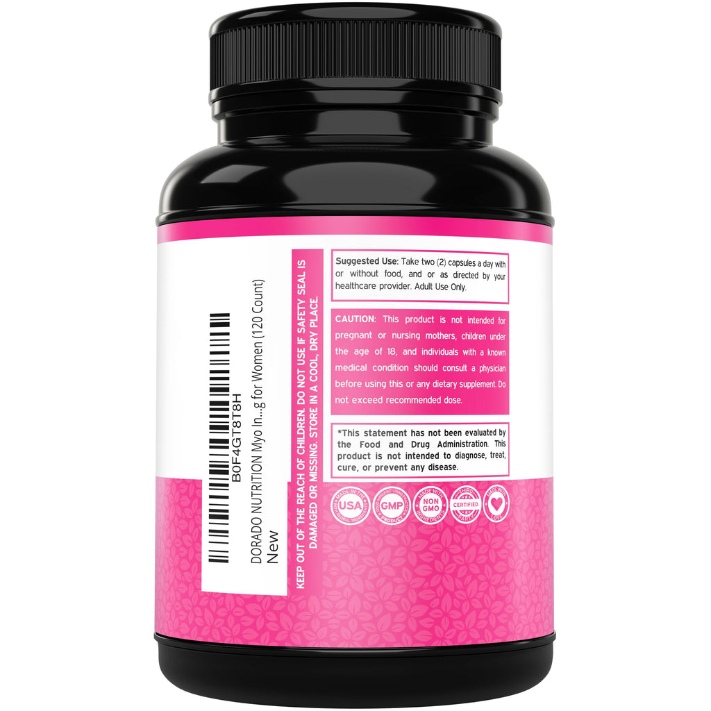 Inositol Capsules (Myo Inositol) (1000mg Per Serving 120 Capsules) Myo Inositol Supplement for Women Hormone Balance Support - Vegan Safe - Third Party Tested - Gluten Free & Made in USA (120 Count) DORADO NUTRITION Au supplements