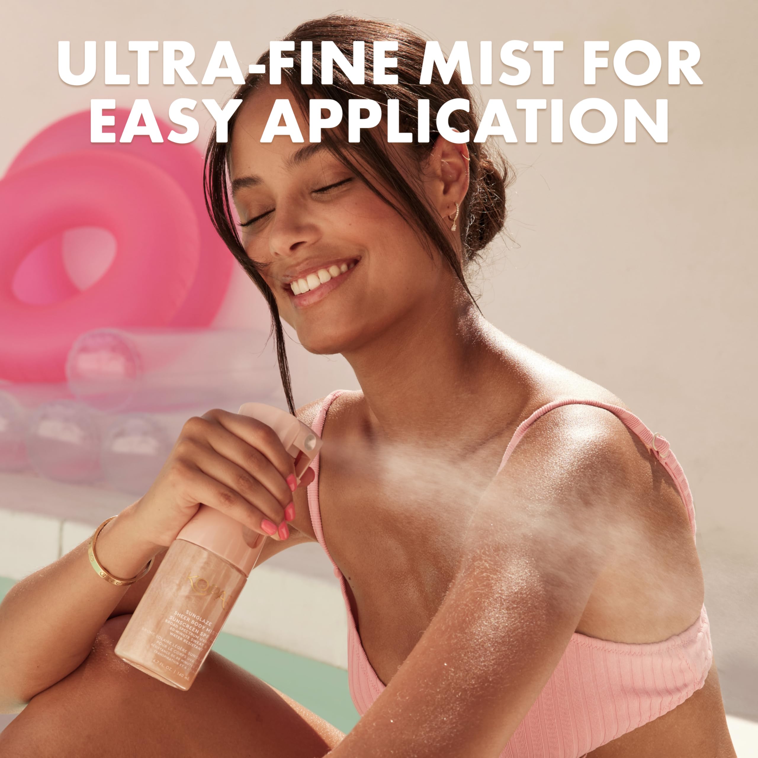 Kopari Rose Gold Sunglaze Sheer Body Mist Sunscreen SPF 42, Infused with Shimmering Body Oil, Hydrating Mist, Hydrates
