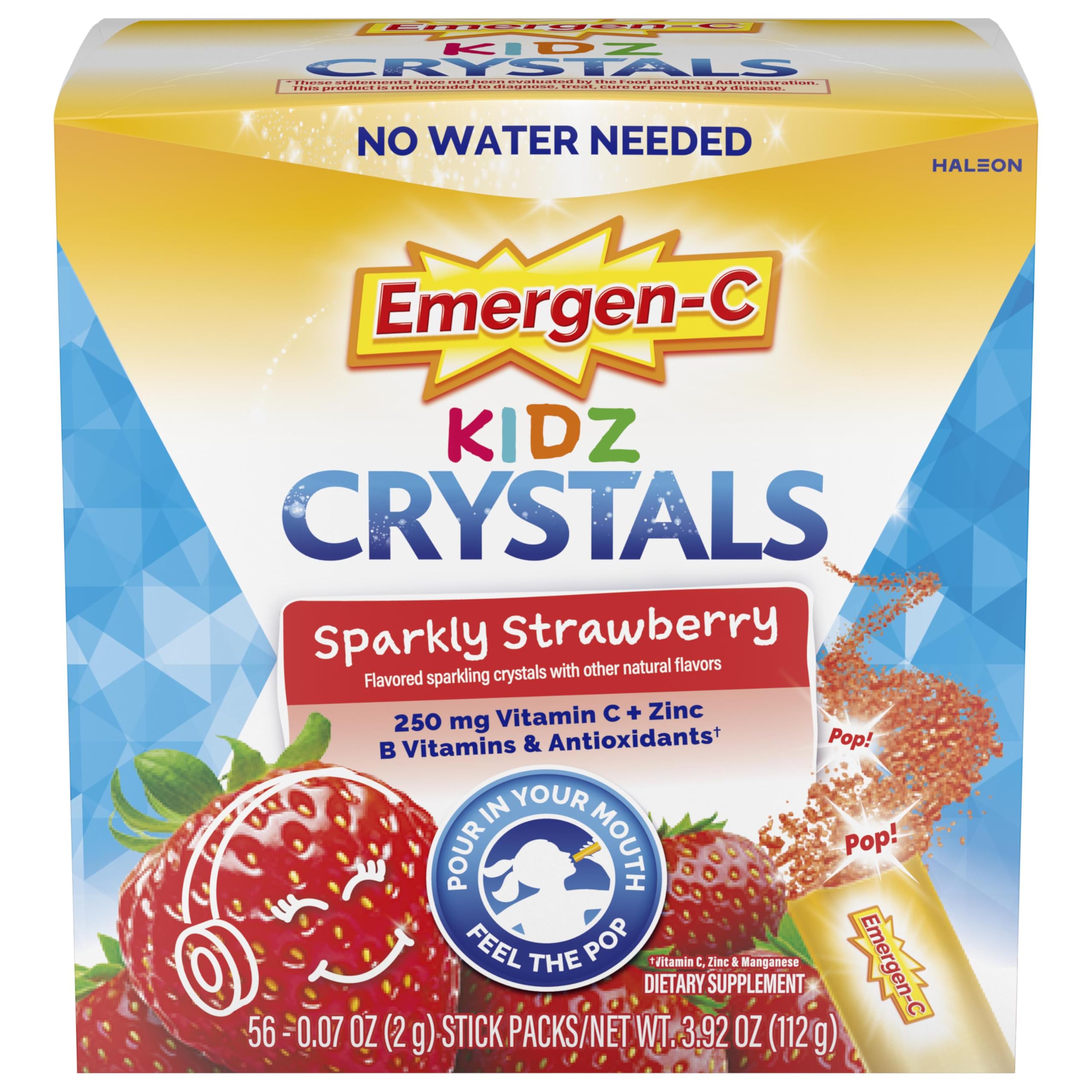 Emergen-C Kidz Crystals, On-the-Go Emergen-C Immune Support Supplement with Vitamin C, B Vitamins, Zinc and Manganese