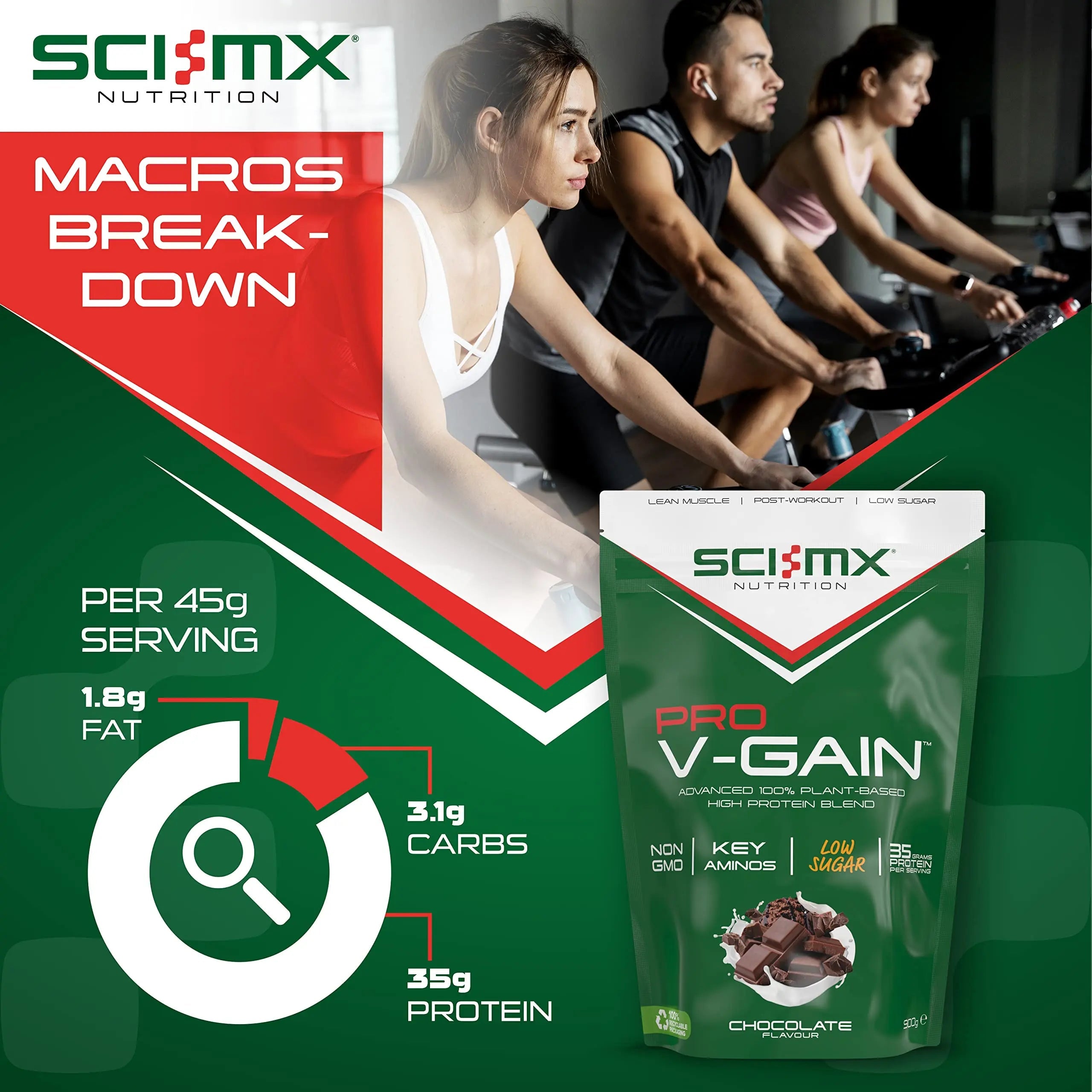 SCI-MX Pro V Gain 100% Plant Based Vegan Protein Formula With No Added Sugar - Chocolate Flavour - 900g - 20 SERVINGS SCI-MX Au supplements