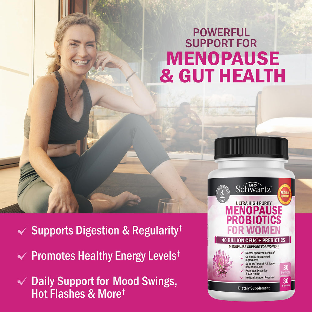 Menopause Supplements for Women - 40 Billion CFU Menopause Probiotics for Women - Support for Hot Flashes Night Sweats Mood Swings and Balance - Non-GMO, 30 Easy-Swallow Capsules, 30 Servings BioSchwartz Au supplements