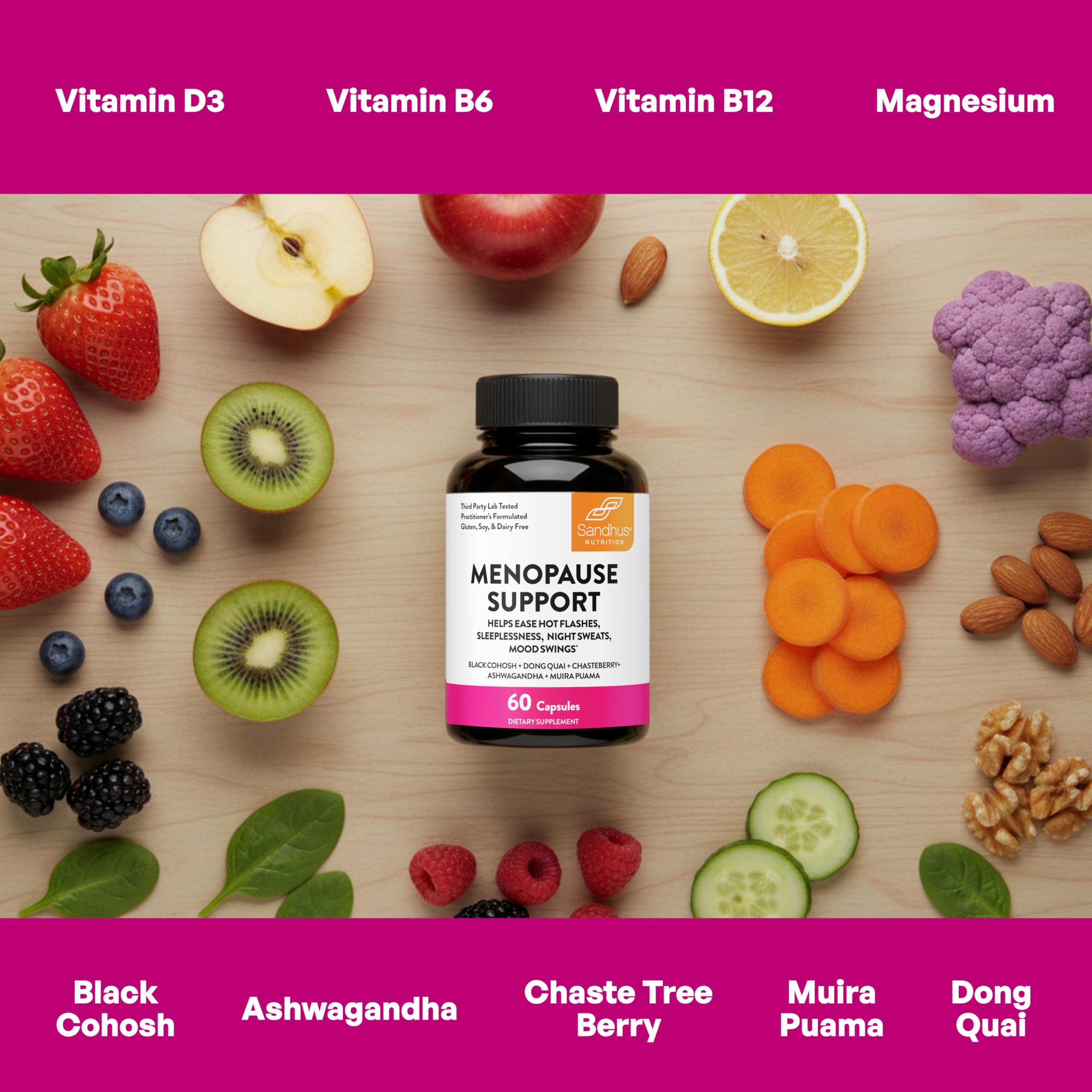 Complete Menopause Support Supplement For Women | With Ashwagandha, Black Cohosh, Dong Quai & Muira Puama | Helps Easing Hot Flashes, Night Sweats, Mood Swings, Hormone Balance & Harmony | 60 Capsules Sandhu's Au supplements