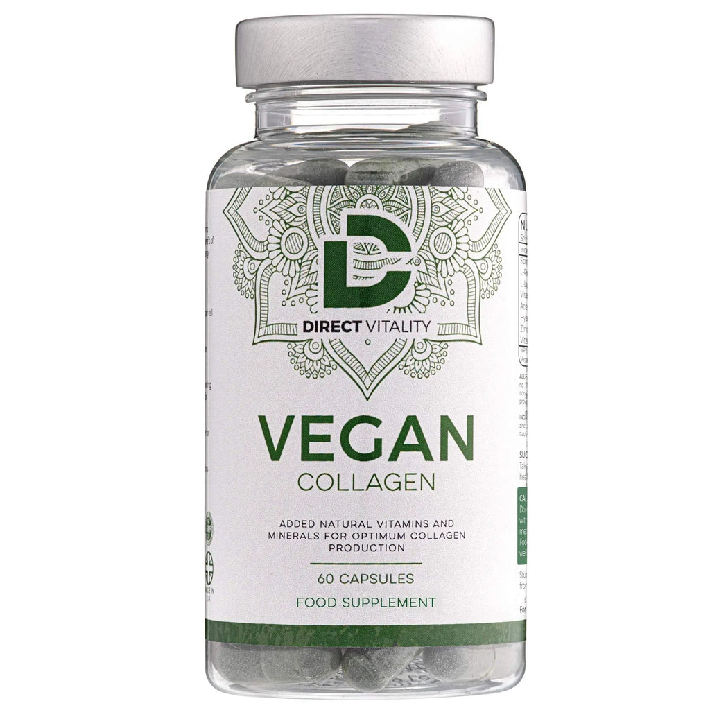 Vegan Collagen Supplement - 1400mg, Spirulina, L-Lysine, L-Proline, Acerola Cherries , Vitamin C & B12, Zinc, Hyaluronic Acid, UK Made D Direct Vitality Au supplements