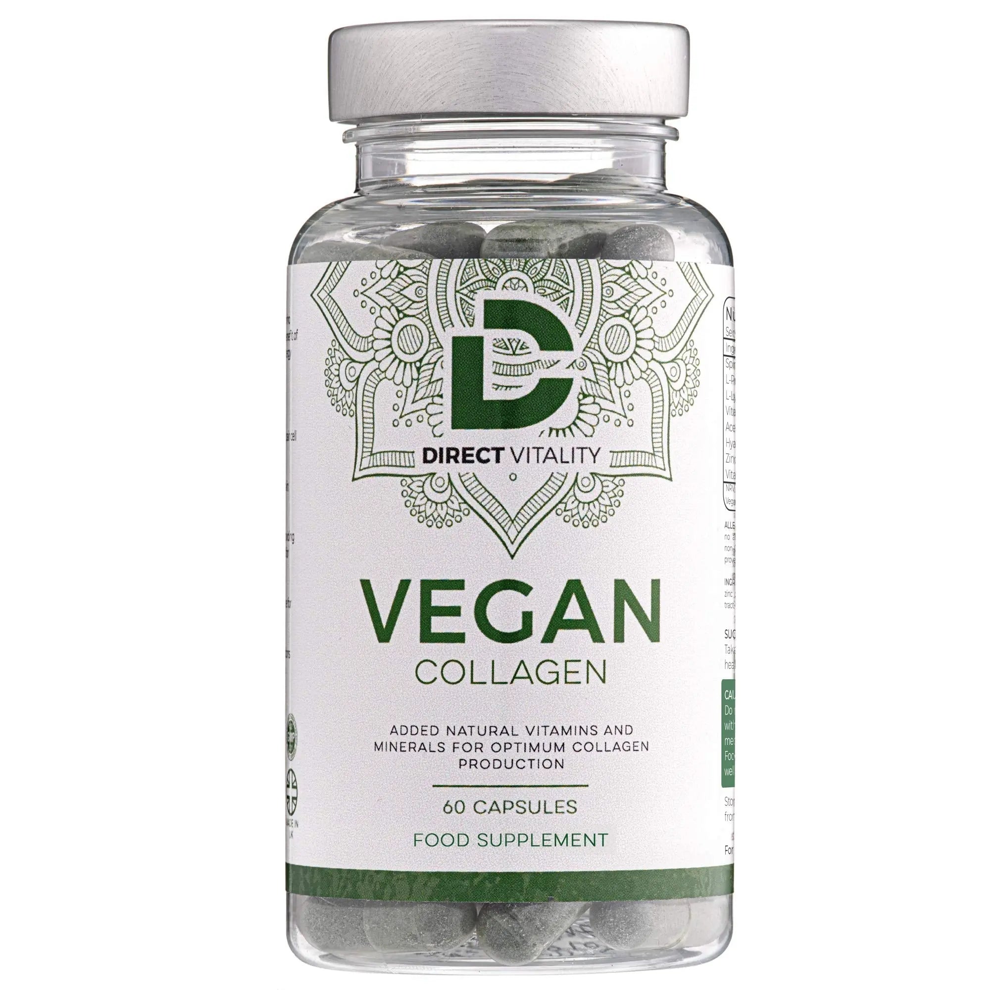 Vegan Collagen Supplement - 1400mg, Spirulina, L-Lysine, L-Proline, Acerola Cherries , Vitamin C & B12, Zinc, Hyaluronic Acid, UK Made D Direct Vitality Au supplements