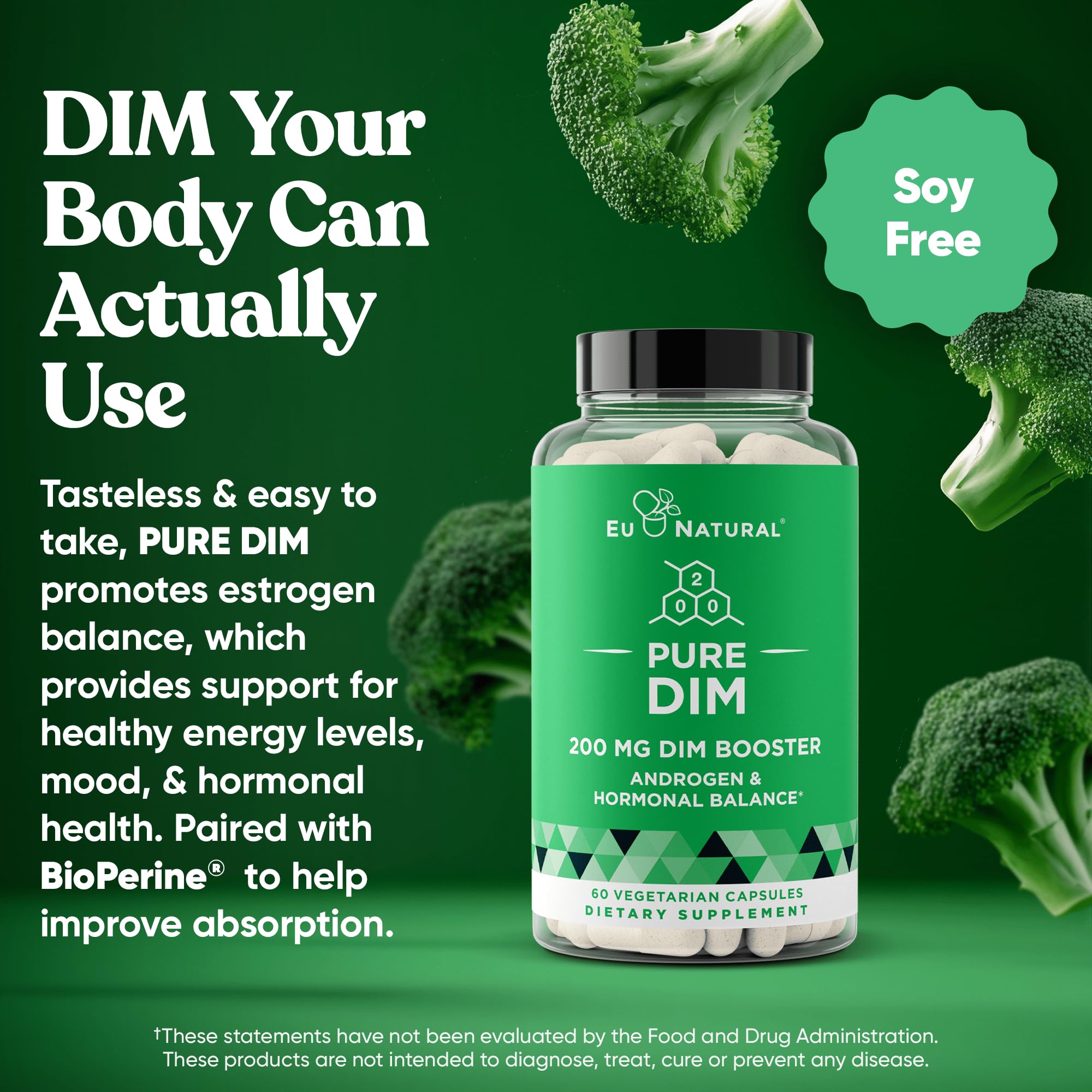 DIM Supplement Pure 200 Mg for Women or Men – Estrogen Hormone Balance Supplement for Energy, Fatigue, Stress, Menopause, Hot Flashes – Enhanced Bioavailability BioPerine – 60 Vegan Soft Capsules Eu Natural Au supplements