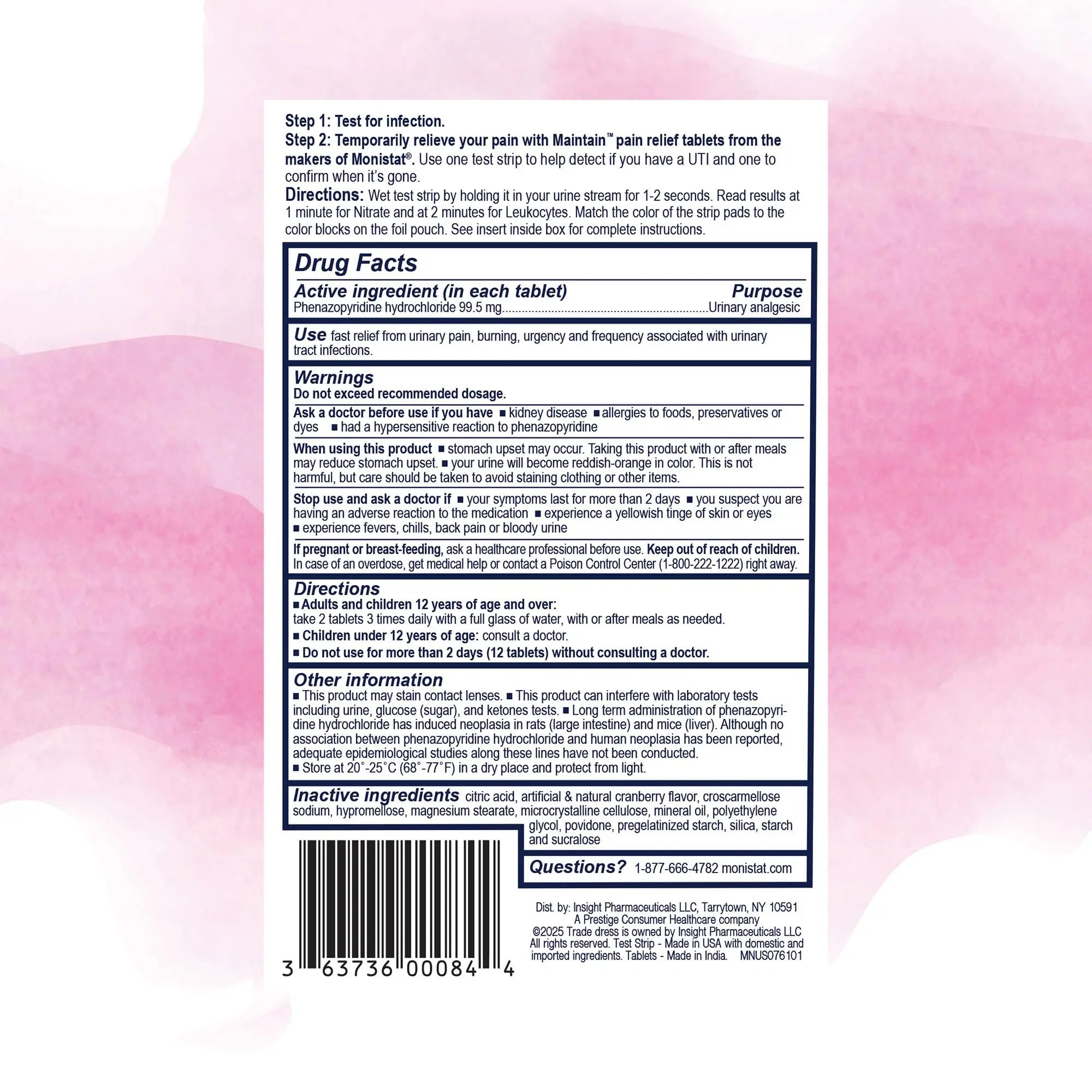 Monistat Maintain UTI 2-in-1 Test & Pain Relief Kit, 2 Test Strips & 12 Urinary Pain Relief Tablets, 2 Minute Results and Maximum Strength Pain, Burning and Urgency Relief Monistat Au supplements