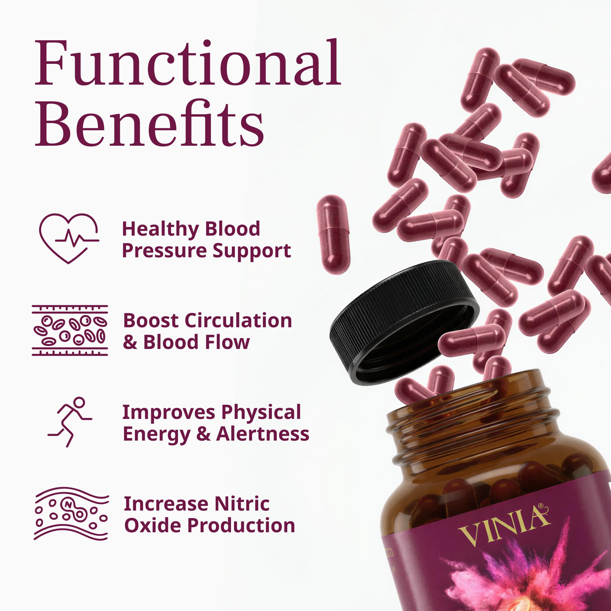 VINIA Piceid Resveratrol Supplement Capsules. Increases Blood Flow and Nitric Oxide. Blood Pressure and Heart Health Support
