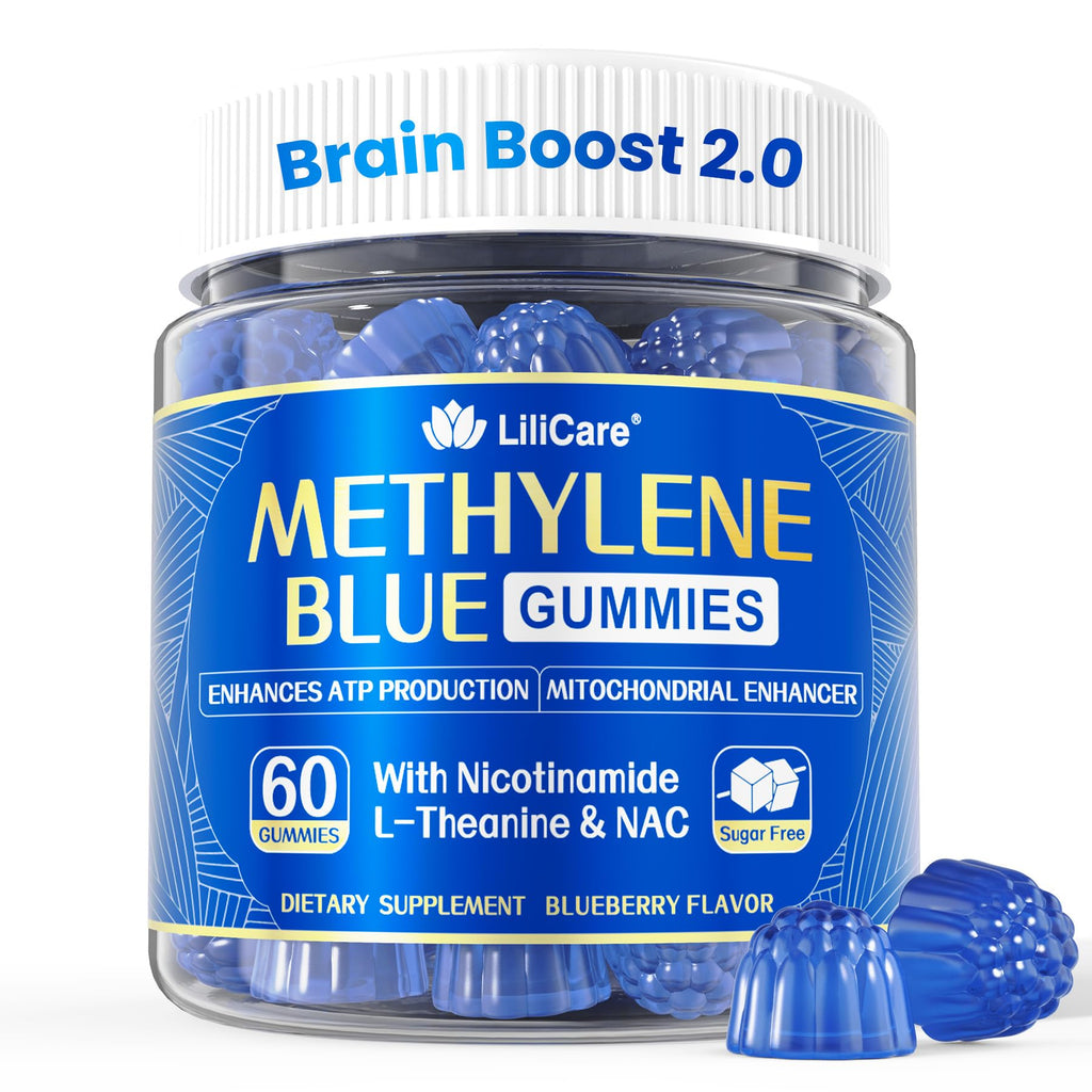 LILICARE Methylene Blue Gummies 7mg Per Serving for Humans | Upgraded Antioxidant & Brain Booster Supplement for Cognitive Function, Energy