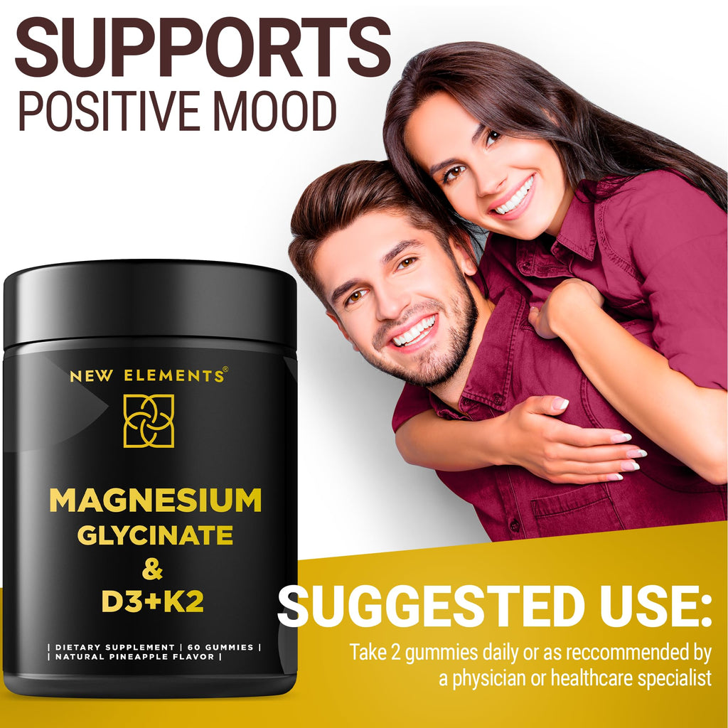 Calm Magnesium Glycinate Gummies 500mg with High-Potency Vitamin D3 10000iu & Vitamin K2 100mcg | Stress Relief, Relaxation & Bone Support for Adults